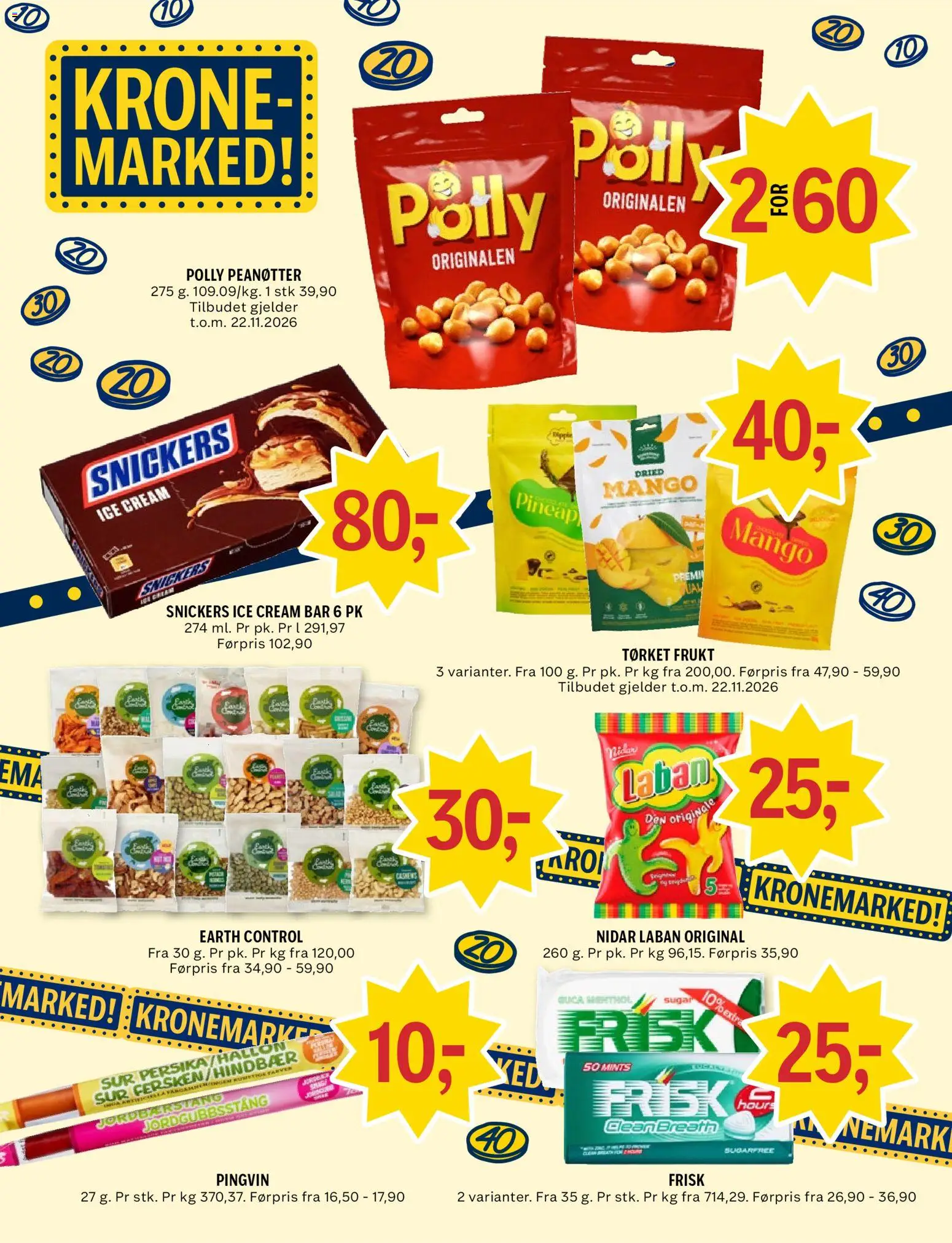 {H1} | Side: 11 | Produkter: Frukt, 1, Snickers, Peanøtter