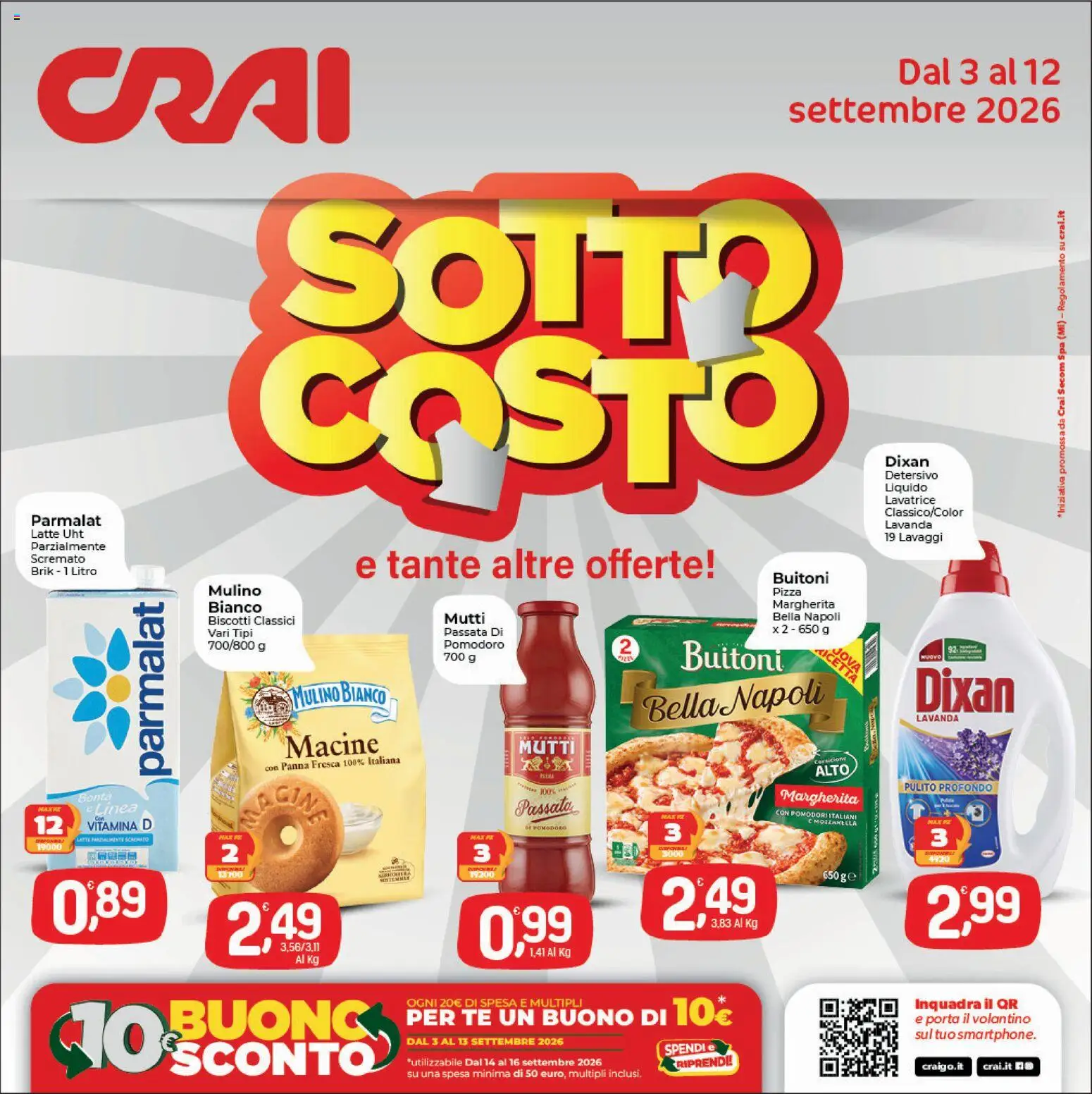 Volantino CRAI del 03/09/2026 | Pagina: 1 | Prodotti: Biscotti, Pomodoro, Latte, Pomodori