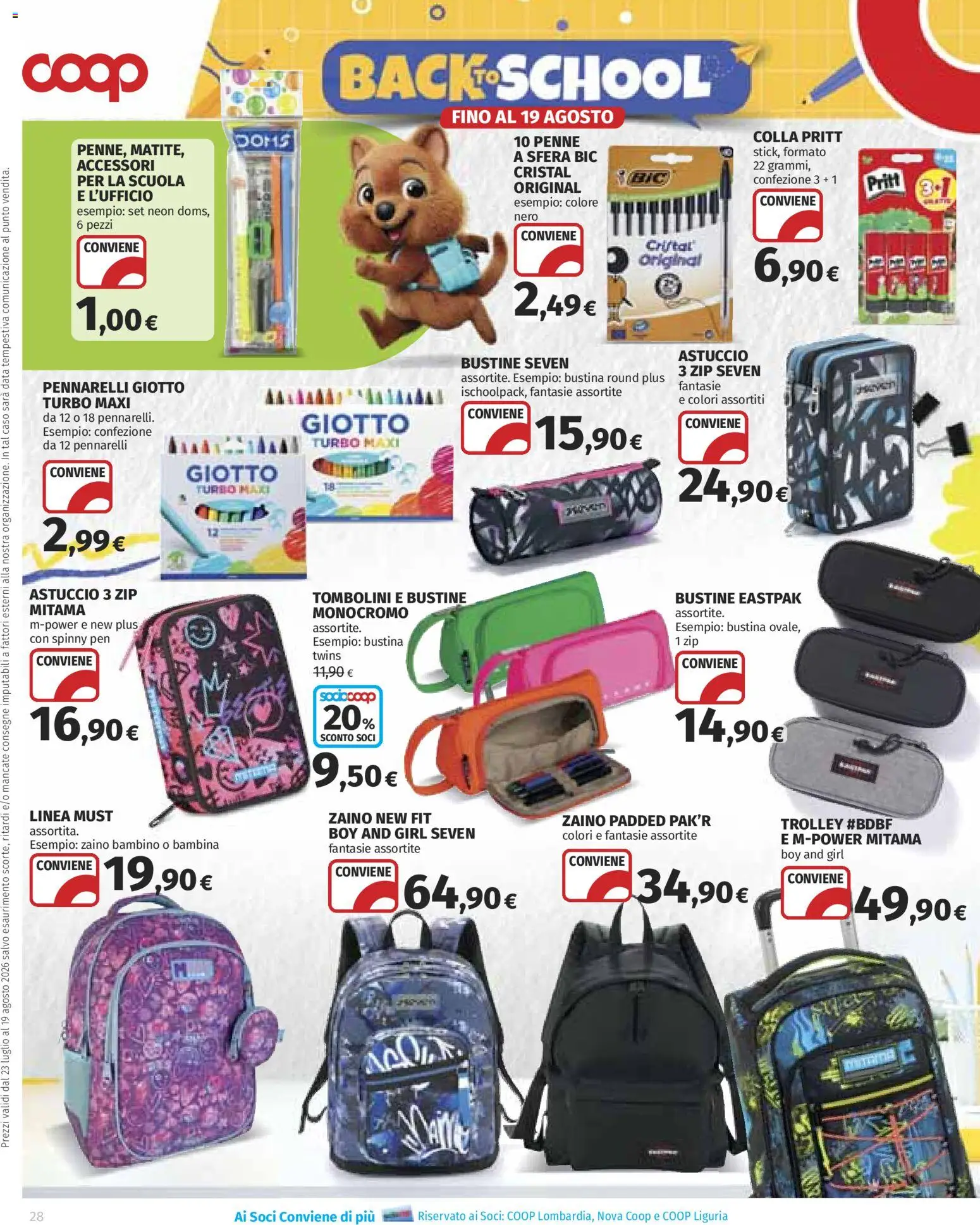 Volantino COOP del 23/07/2026 | Pagina: 28 | Prodotti: Zaino, Astuccio, Penne, Trolley
