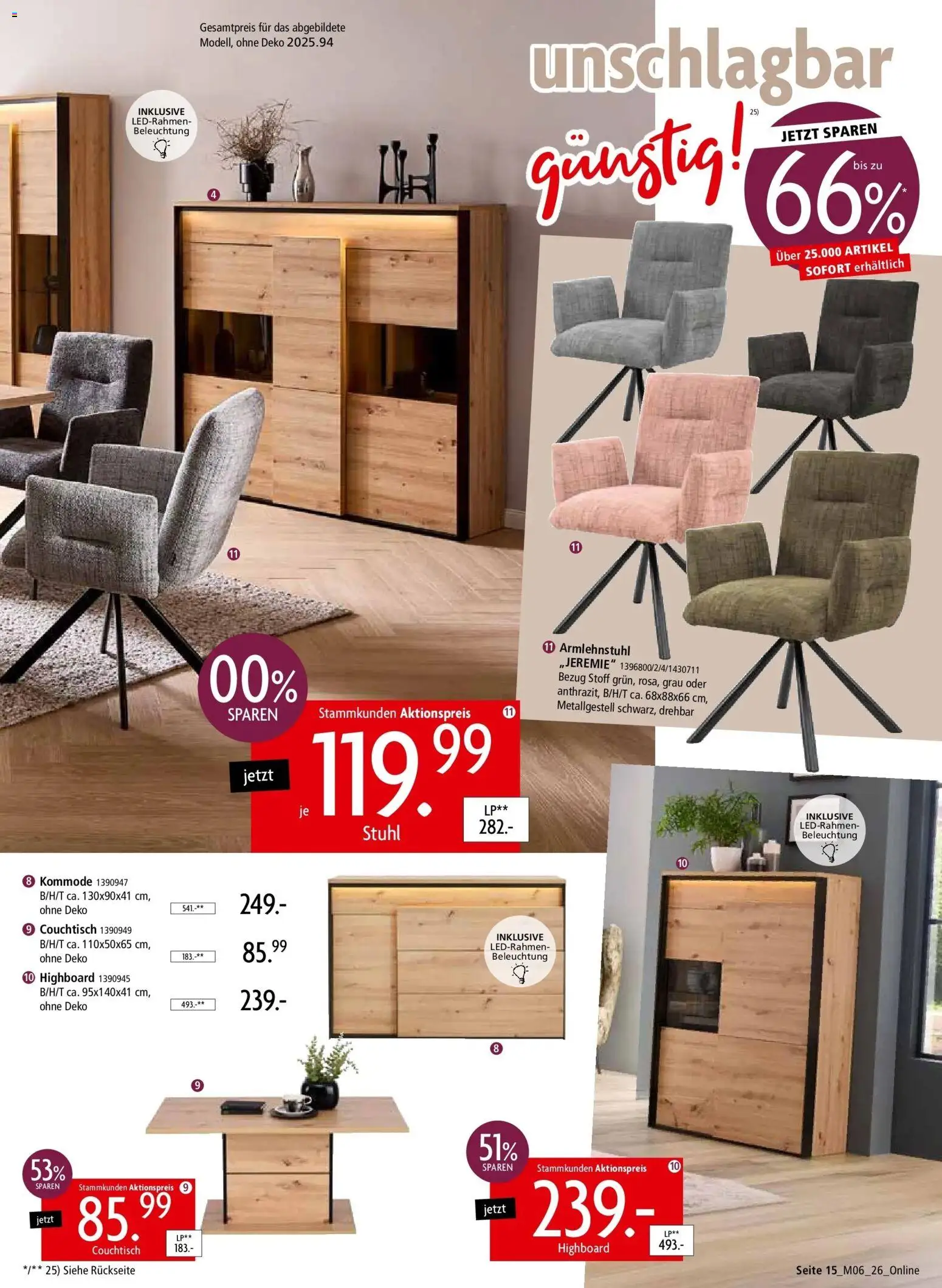Zurbrüggen - Zurbrüggen: Unschlagbar günstig – gültig ab 01.05.2026 | Seite: 15 | Produkte: HIghboard, Kommode, Couchtisch, Stuhl