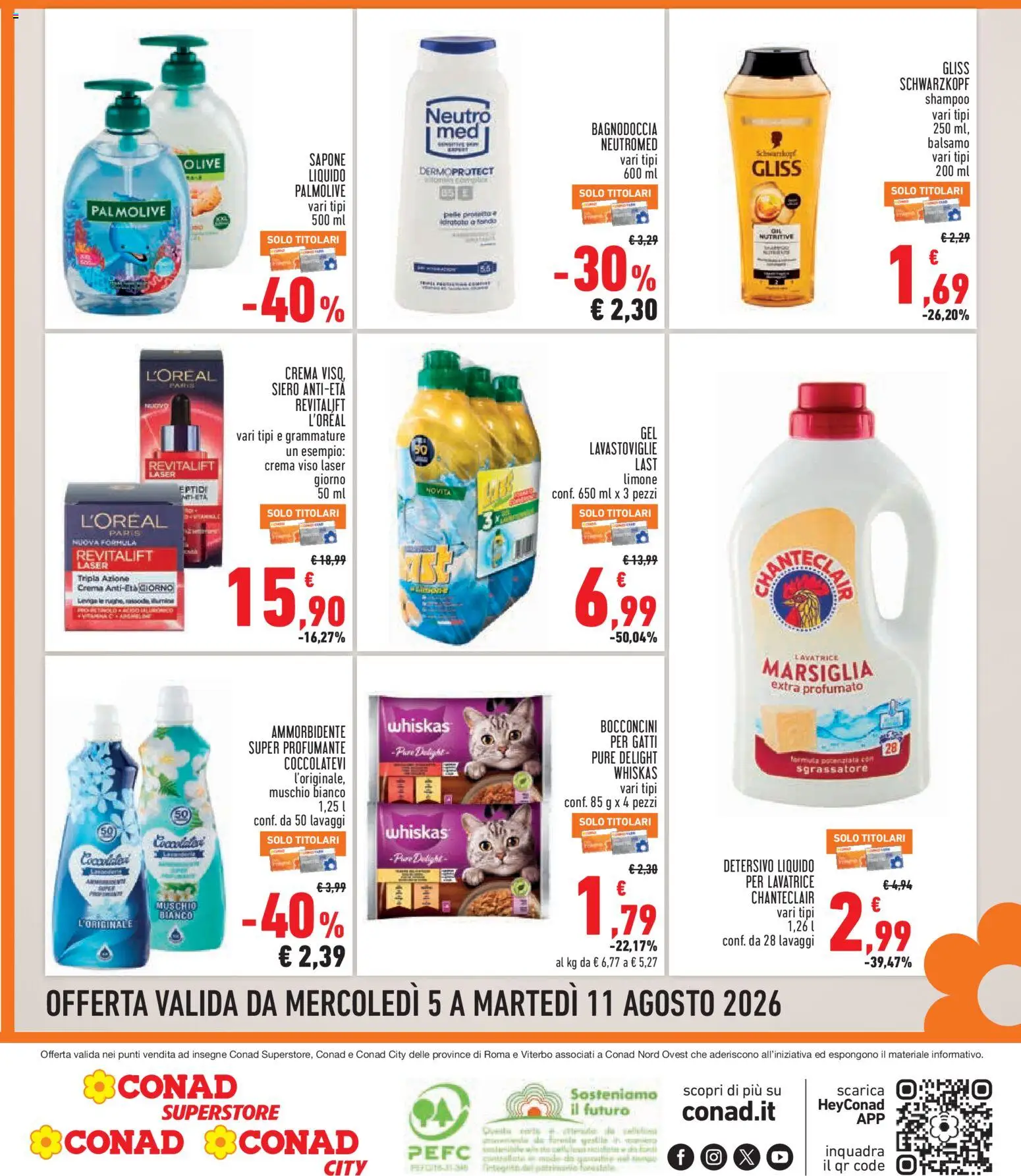 Volantino Conad del 05/08/2026 | Pagina: 8 | Prodotti: Shampoo, Crema, Sapone, Olive