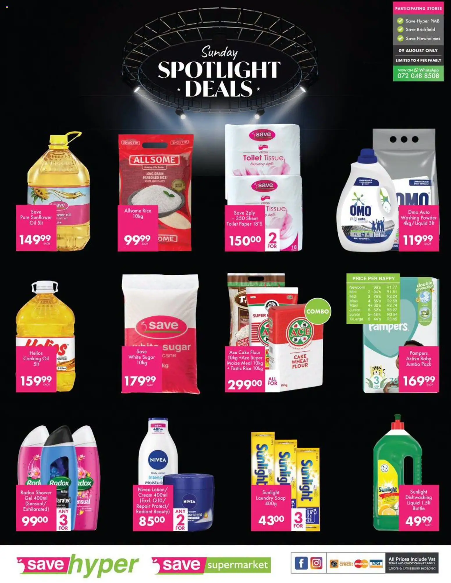 New Save catalogue – valid from 09/08/2026 | Page: 1 | Products: Cake, Maize meal, Washing powder, Sugar