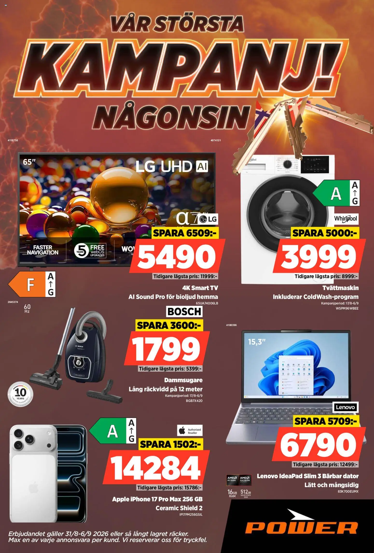 Power reklamblad aktuell från 31/08/2026 | Sida: 1 | Produkter: Galler, Äpple, Smart tv, Tv