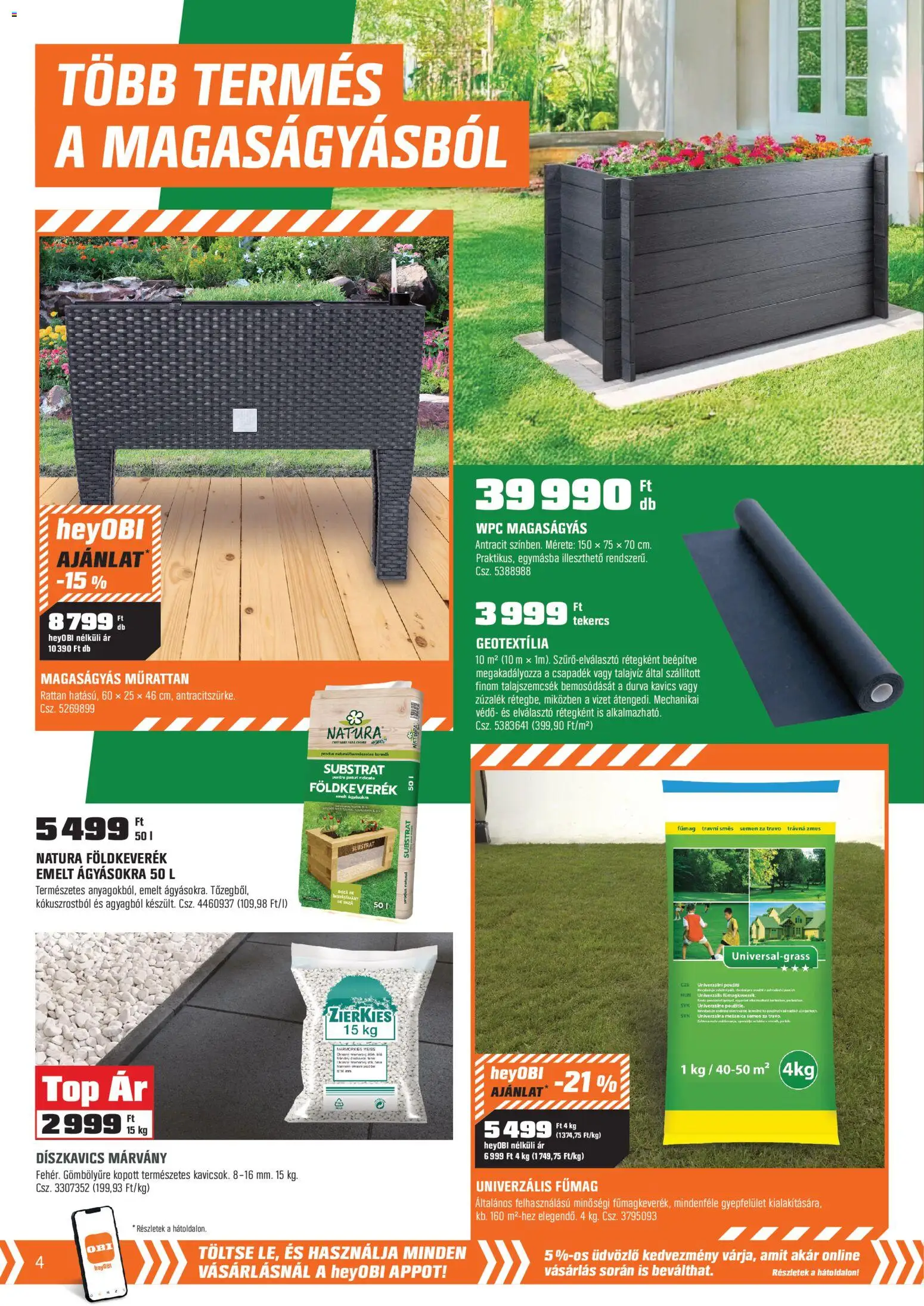 OBI akciós ujság - amely érvényes a következő dátumtól: 03.03.2026 | Oldal: 4 | Termékek: Kavics, Magaságyás, Fűmag