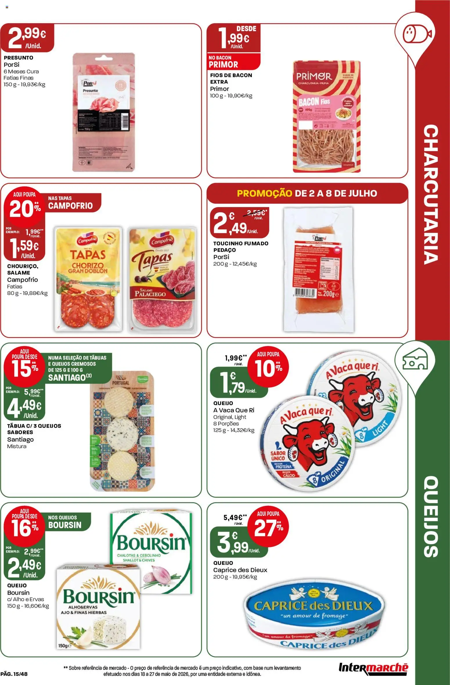 Intermarché folheto │ válido de 02/07/2026 | Página: 15 | Produtos: Tábua, Bacon, Cálcio, Proteina