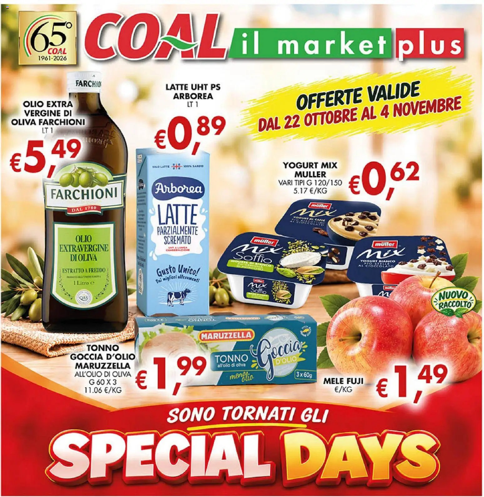 Volantino Coal del 22/10/2026 | Pagina: 1 | Prodotti: Mele, Latte, Olio, Tonno
