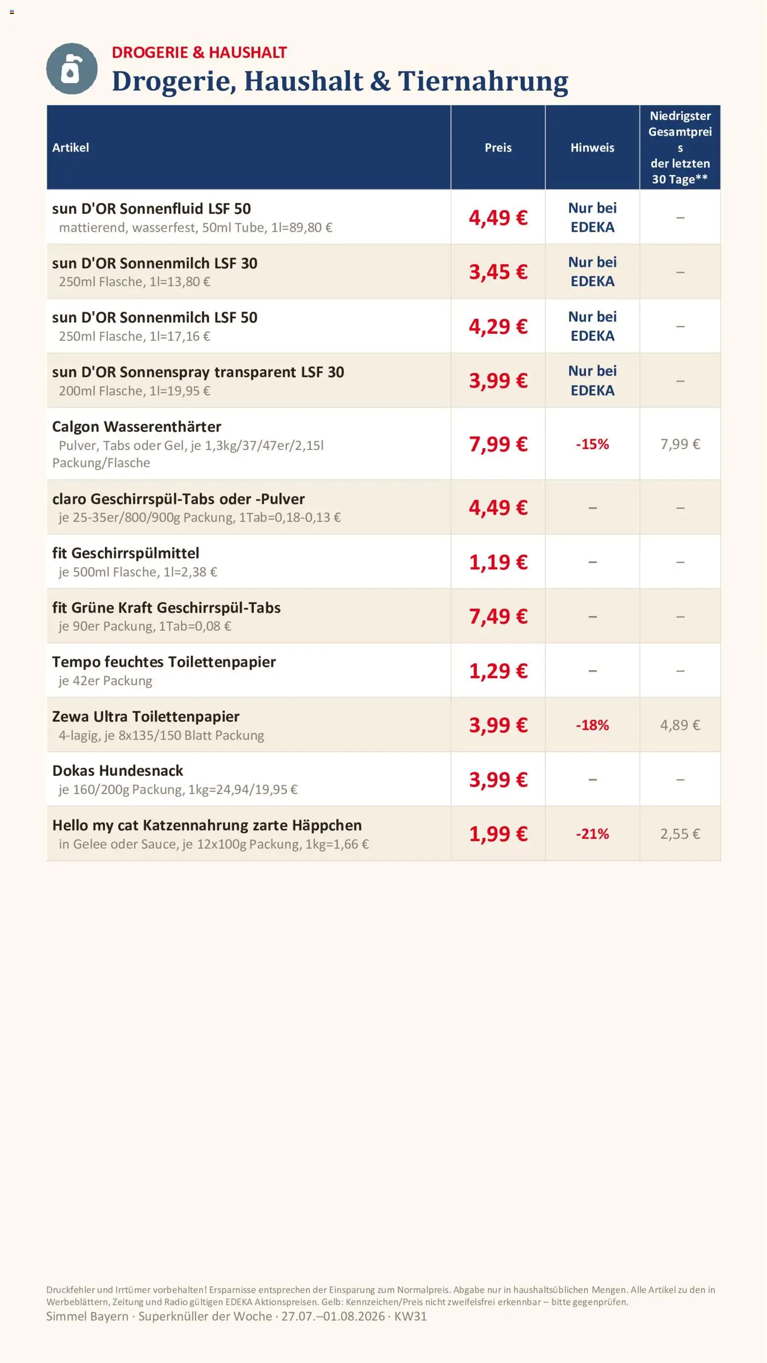 Simmel Bayern – gültig ab 27.07.2026 | Seite: 16 | Produkte: Zewa, Geschirrspülmittel, Tempo, Feuchtes Toilettenpapier