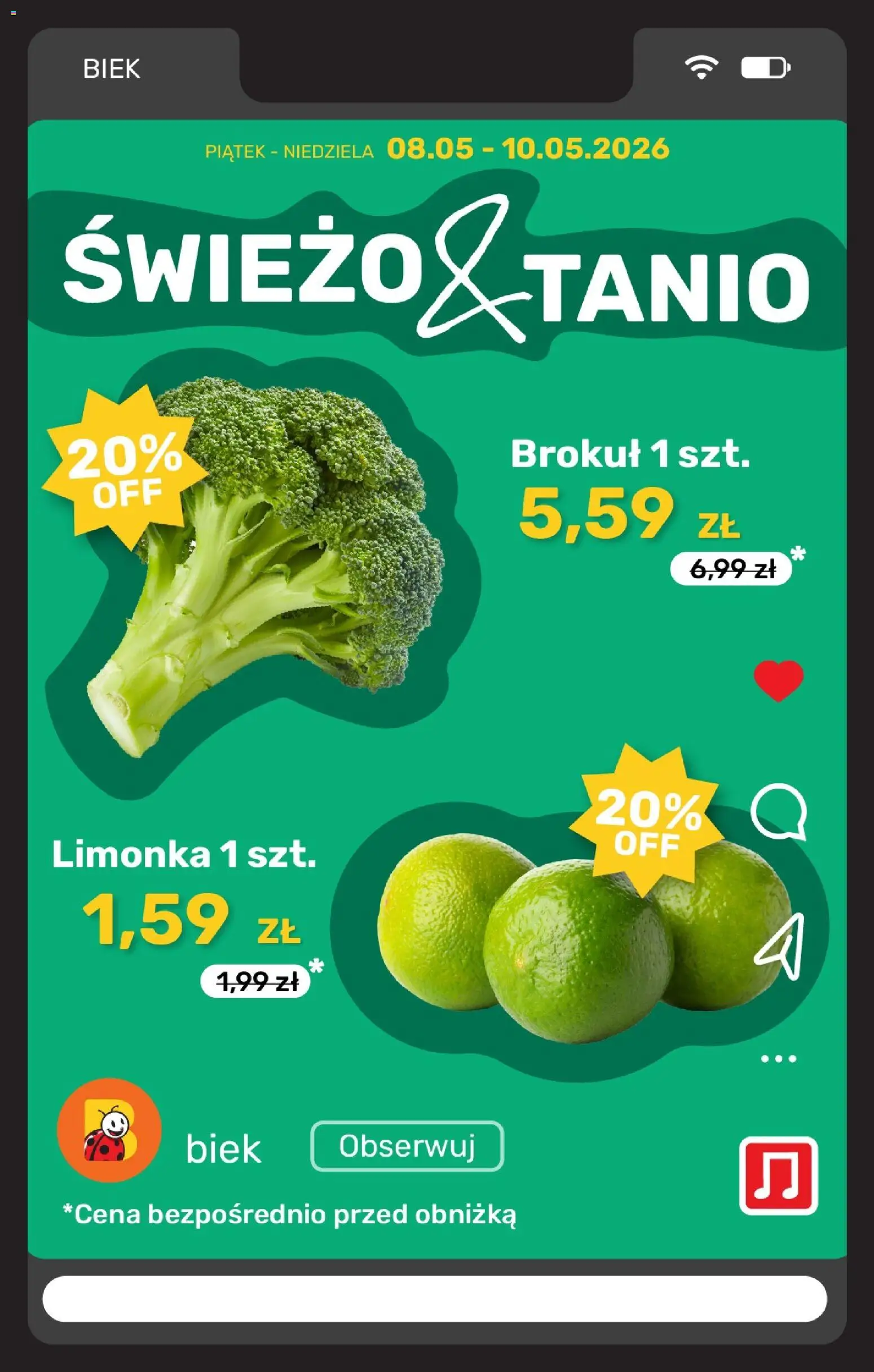 Biedronka gazetka - Biek od 08.05.2026 | Strona: 9 | Produkty: Limonka, Brokuł