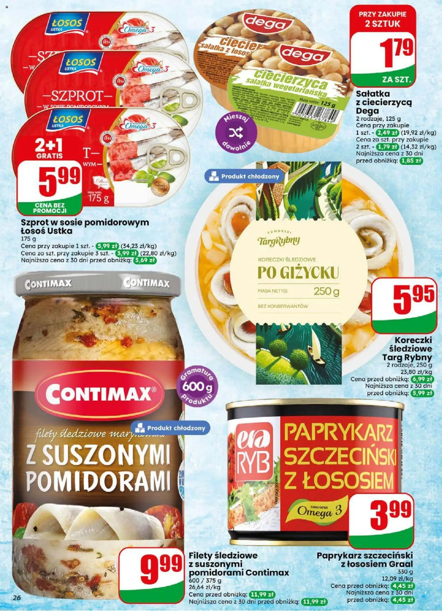 Dino gazetka od 02.09.2026 | Strona: 26 | Produkty: Paprykarz, Omega, Sałatka, Koreczki śledziowe