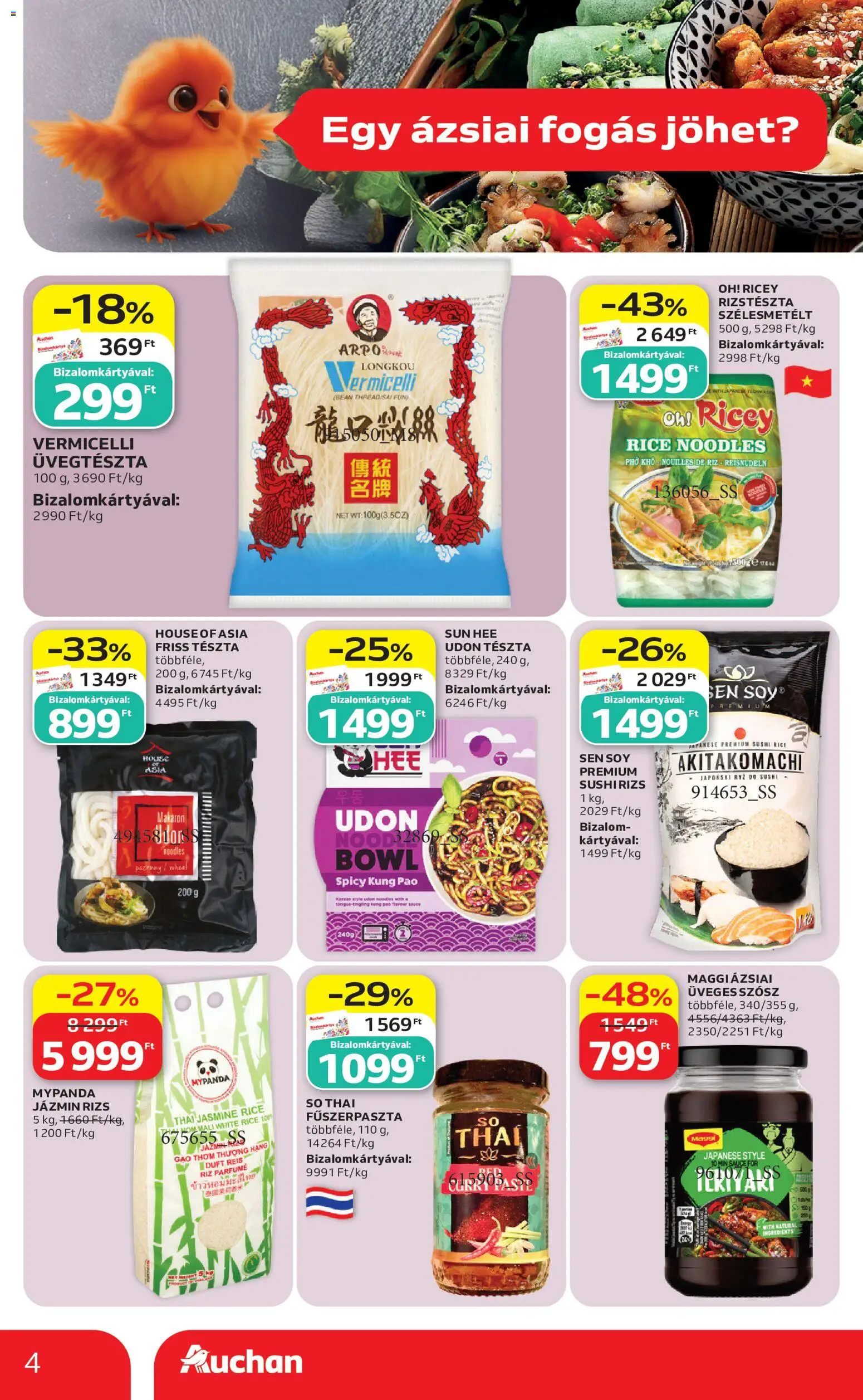 Auchan akciós ujság - amely érvényes a következő dátumtól: 2026.10.08. | Oldal: 4 | Termékek: Jázmin rizs, Sushi, Fogas, Szósz