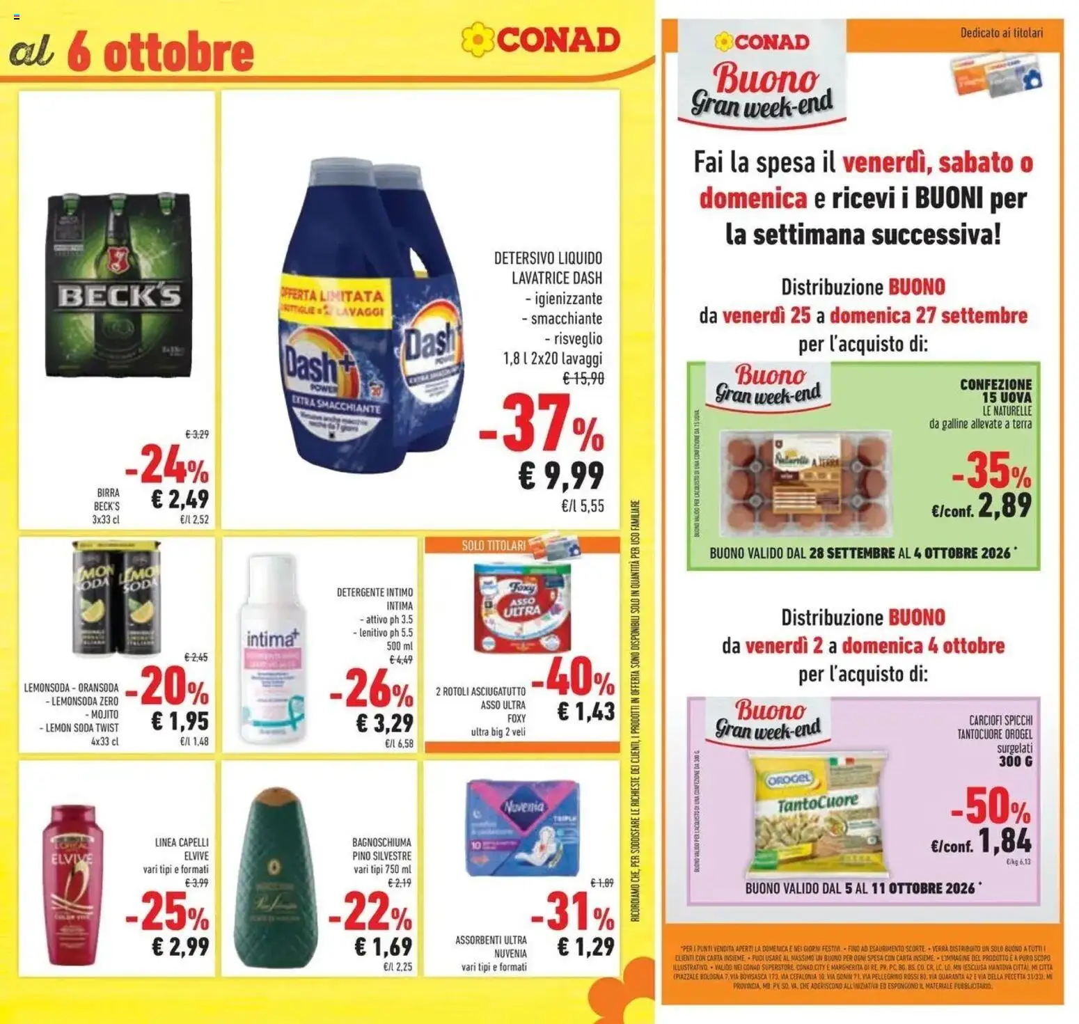 Volantino Conad dal 23/09/2026 > Anteprima | Pagina: 43 | Prodotti: Bagnoschiuma, Carciofi, Lavatrice, Asciugatutto