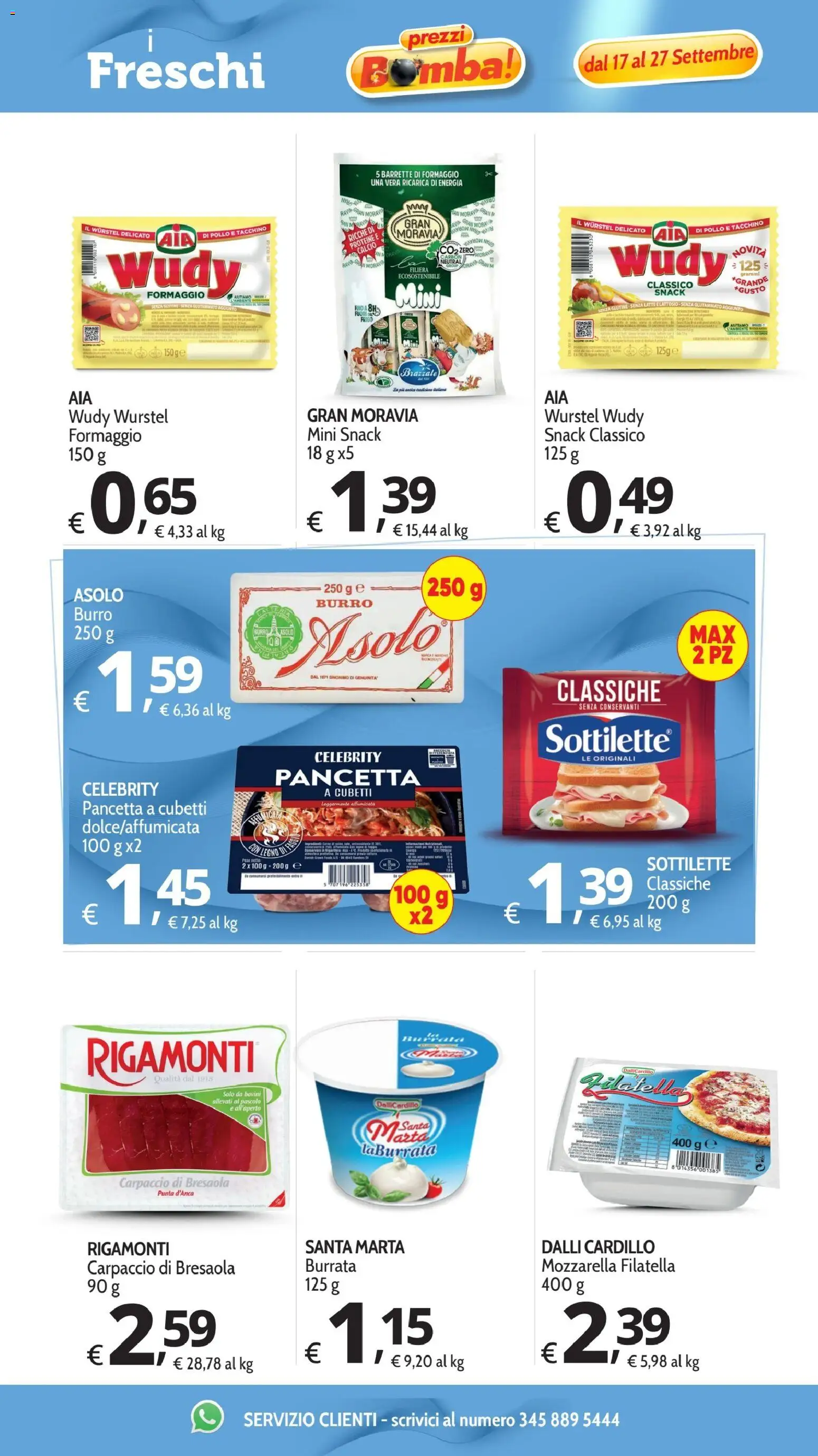 Volantino Primo Prezzo del 17/09/2026 | Pagina: 26 | Prodotti: Senza glutine, Bresaola, Burro, Burro 250 g