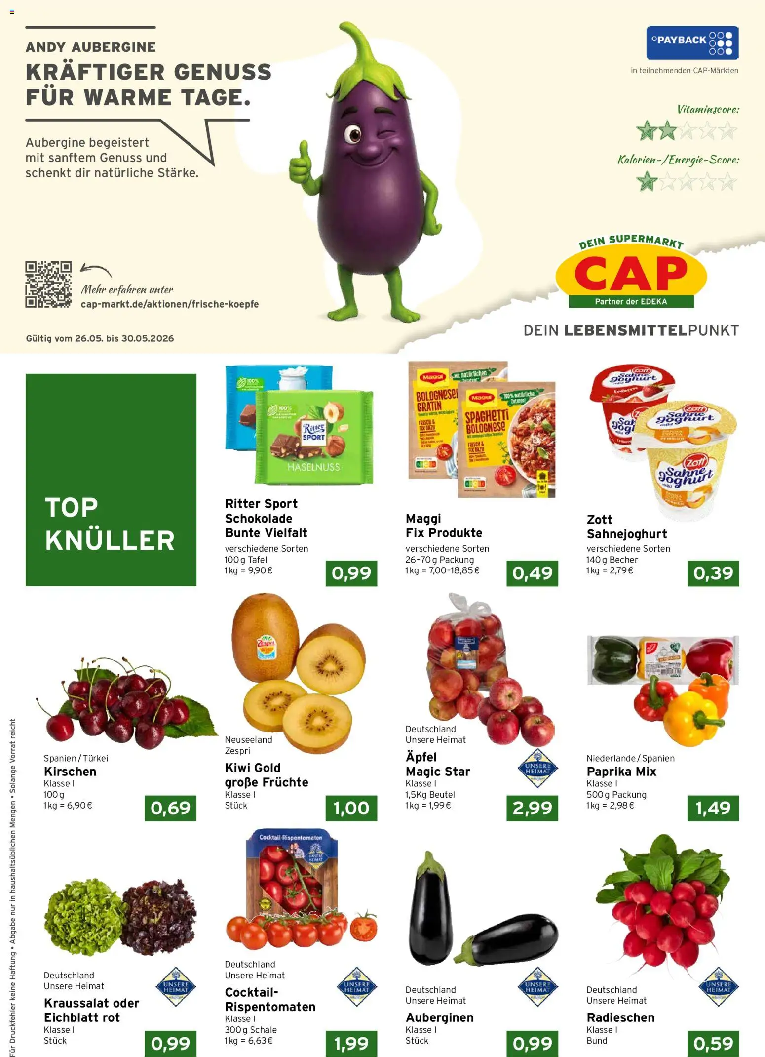 CAP Markt Prospekt – gültig ab 26.05.2026 | Seite: 1 | Produkte: Ritter sport, Äpfel, Kirschen, Kiwi