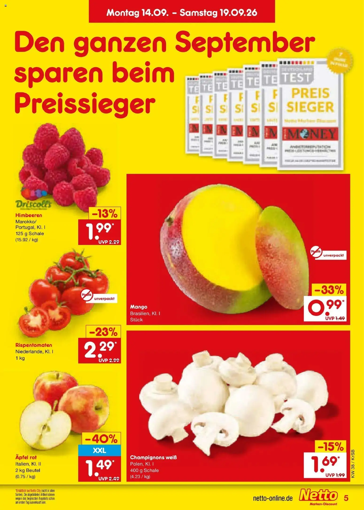 Netto Marken-Discount Prospekt Baesweiler – gültig ab 14.09.2026 | Seite: 7 | Produkte: Himbeeren, Äpfel, Champignons, Mango