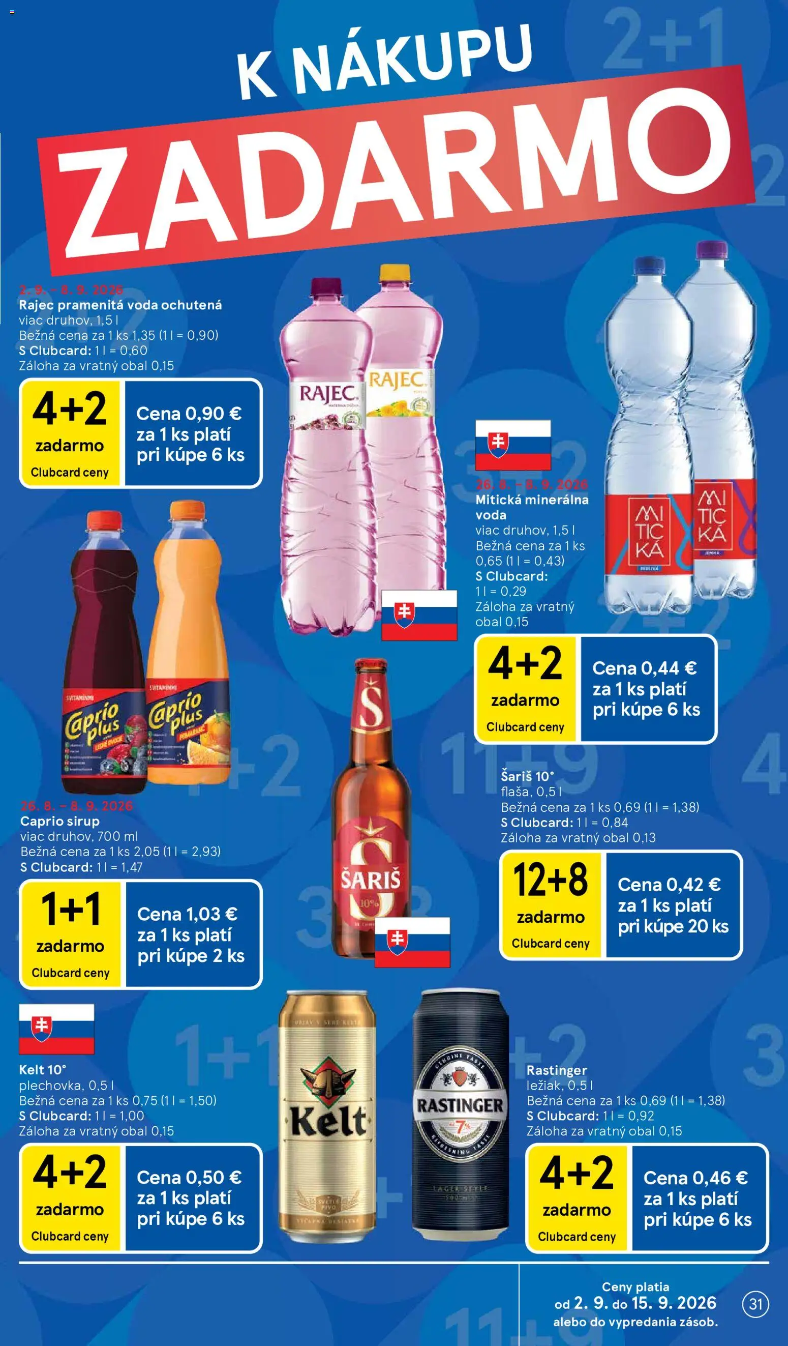 Nové Tesco akcie – leták je platný od 02.09.2026 | Strana: 31 | Produkty: Rajec, Pramenitá voda, Voda, Minerálna voda