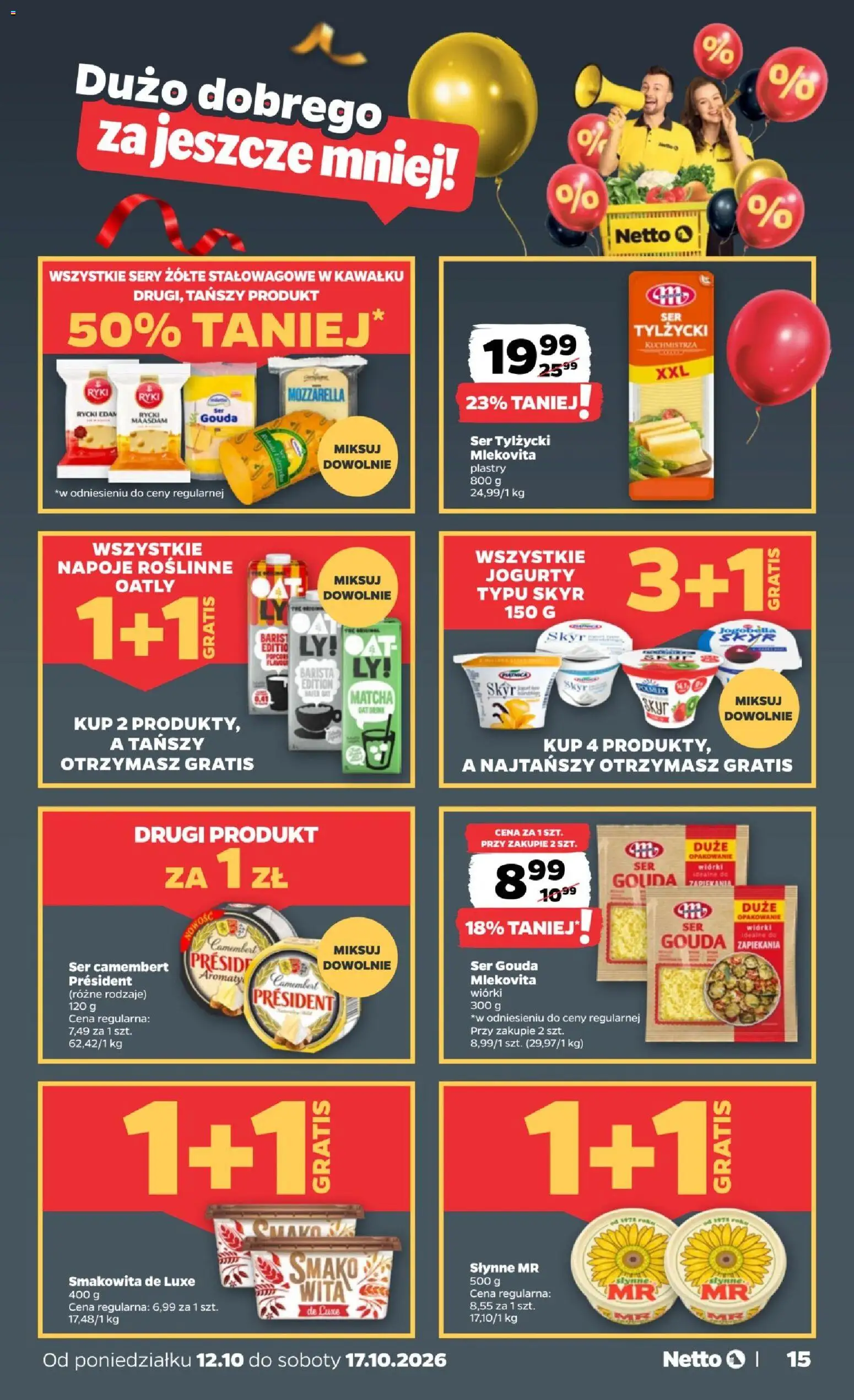 Netto gazetka od poniedziałku od 12.10.2026 | Strona: 15 | Produkty: Ser camembert, Napoje roślinne, Ser, Ser gouda