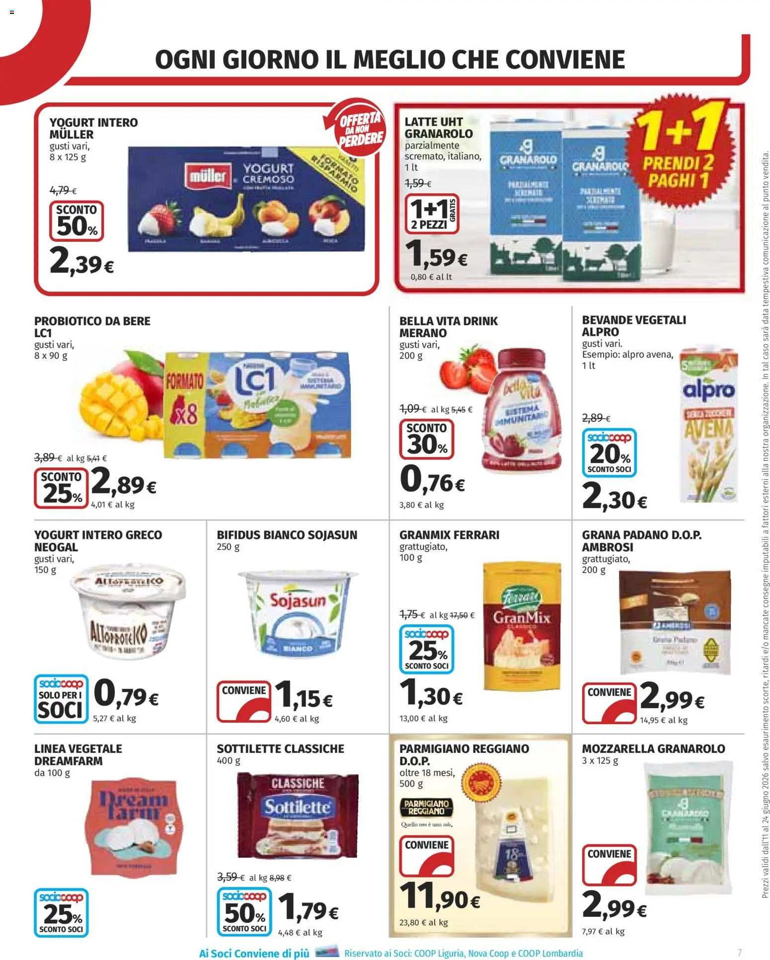 Volantino COOP del 11.06.2026 | Pagina: 7 | Prodotti: Yogurt, Mozzarella, Latte, Parmigiano reggiano