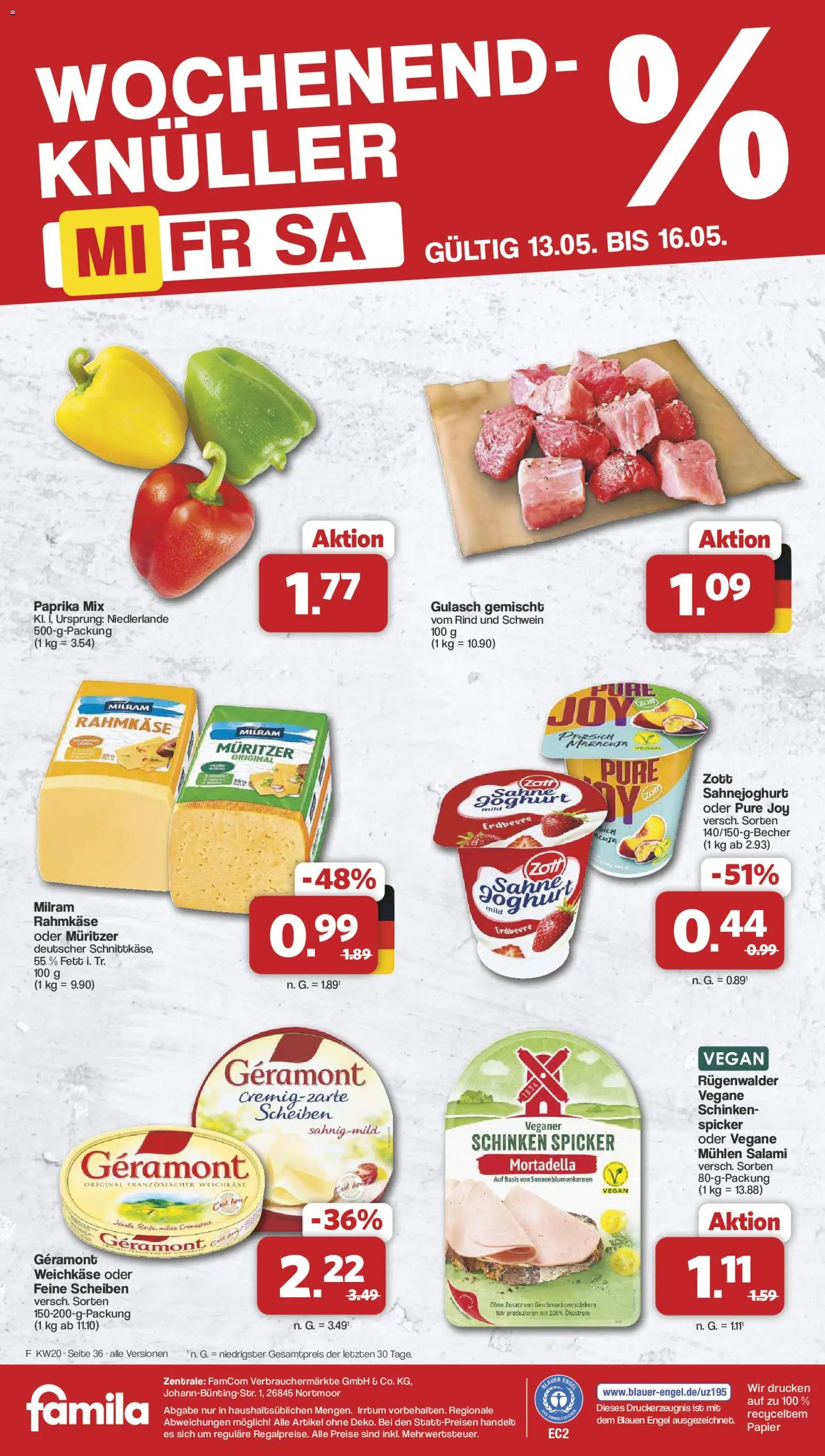 Famila Nordwest Prospekt 	 – gültig ab 11.05.2026 | Seite: 36 | Produkte: Geramont, Paprika, Milram, Schinken