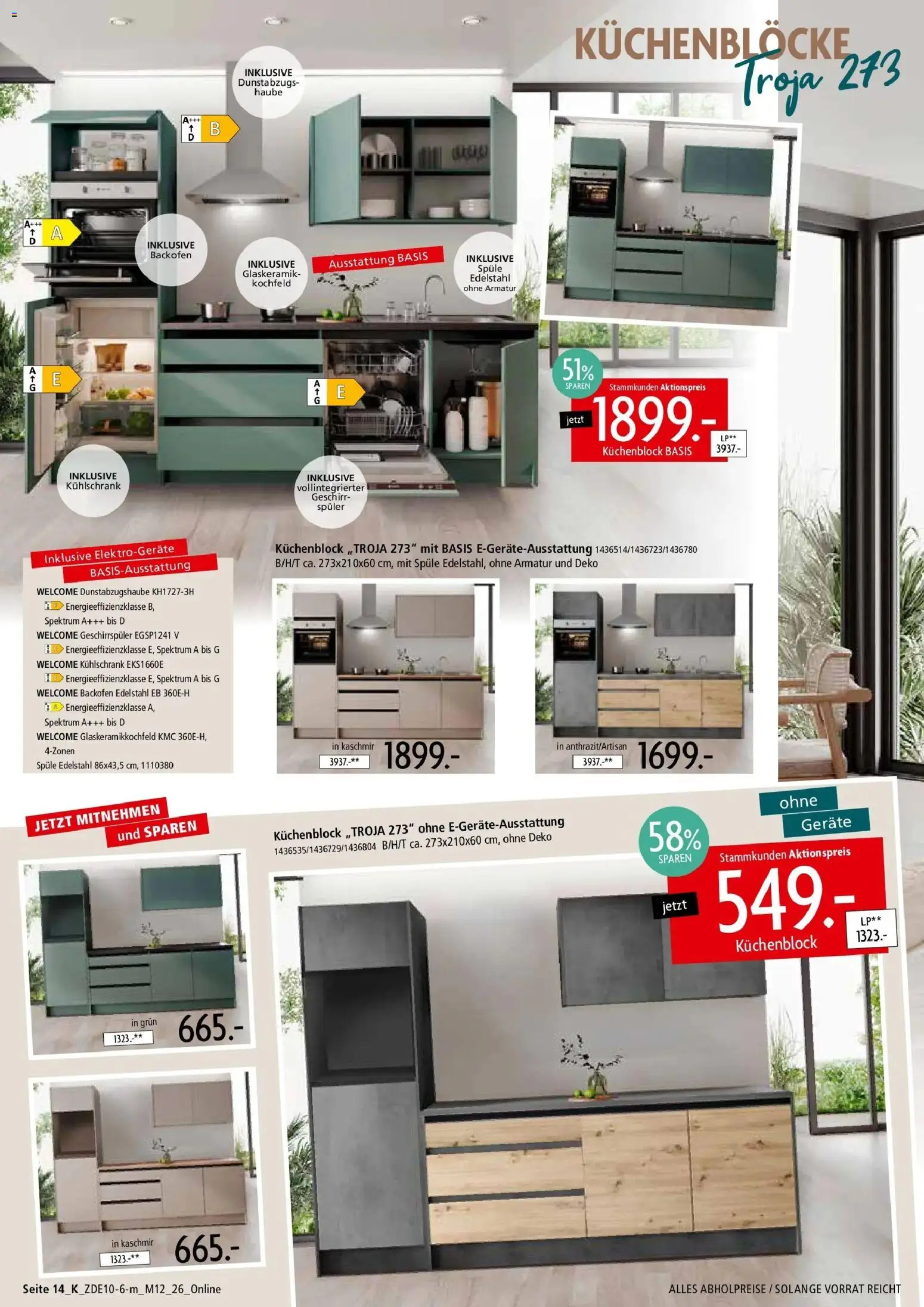 Zurbrüggen Mitnahme Möbel (ab 10.10.2026) zum Blättern | Seite: 30 | Produkte: Geschirrspüler, Kühlschrank, Kochfeld, Armatur