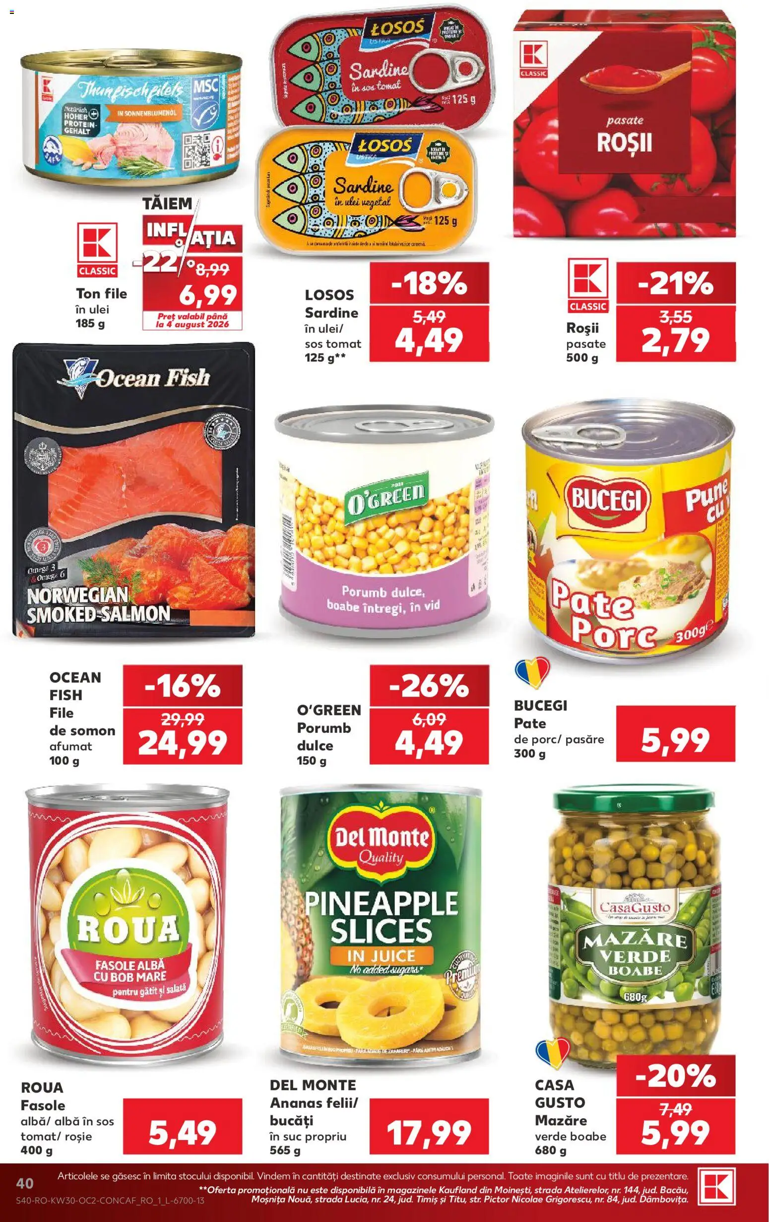Noul catalog Kaufland – valabil de la 22.07.2026 | Pagină: 40 | Produse: Mazăre, Pate, Ulei, Roșii