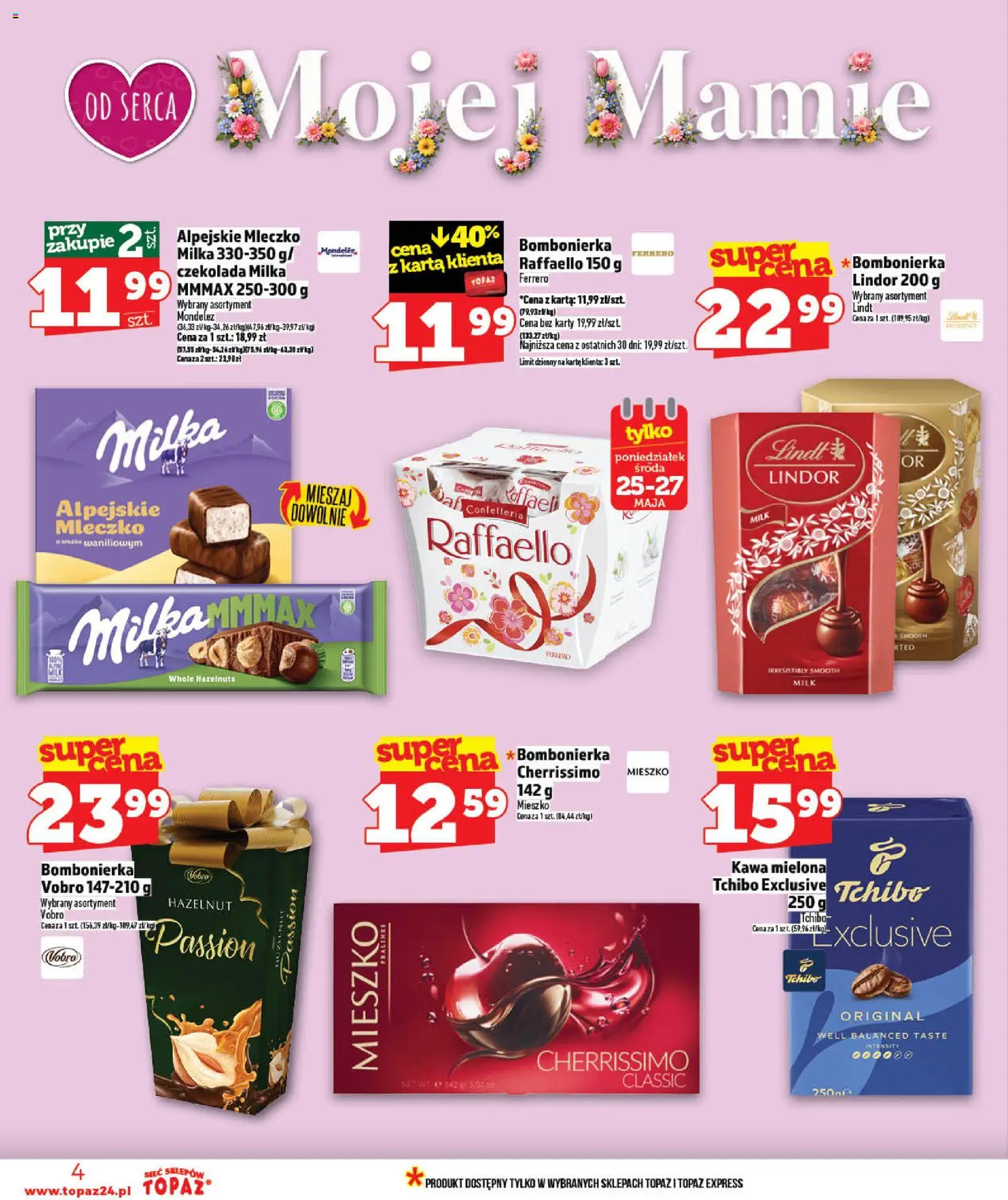 Topaz gazetka - MAZ od 21.05.2026 | Strona: 4 | Produkty: Karta, Bombonierka, Czekolada milka, Kawa