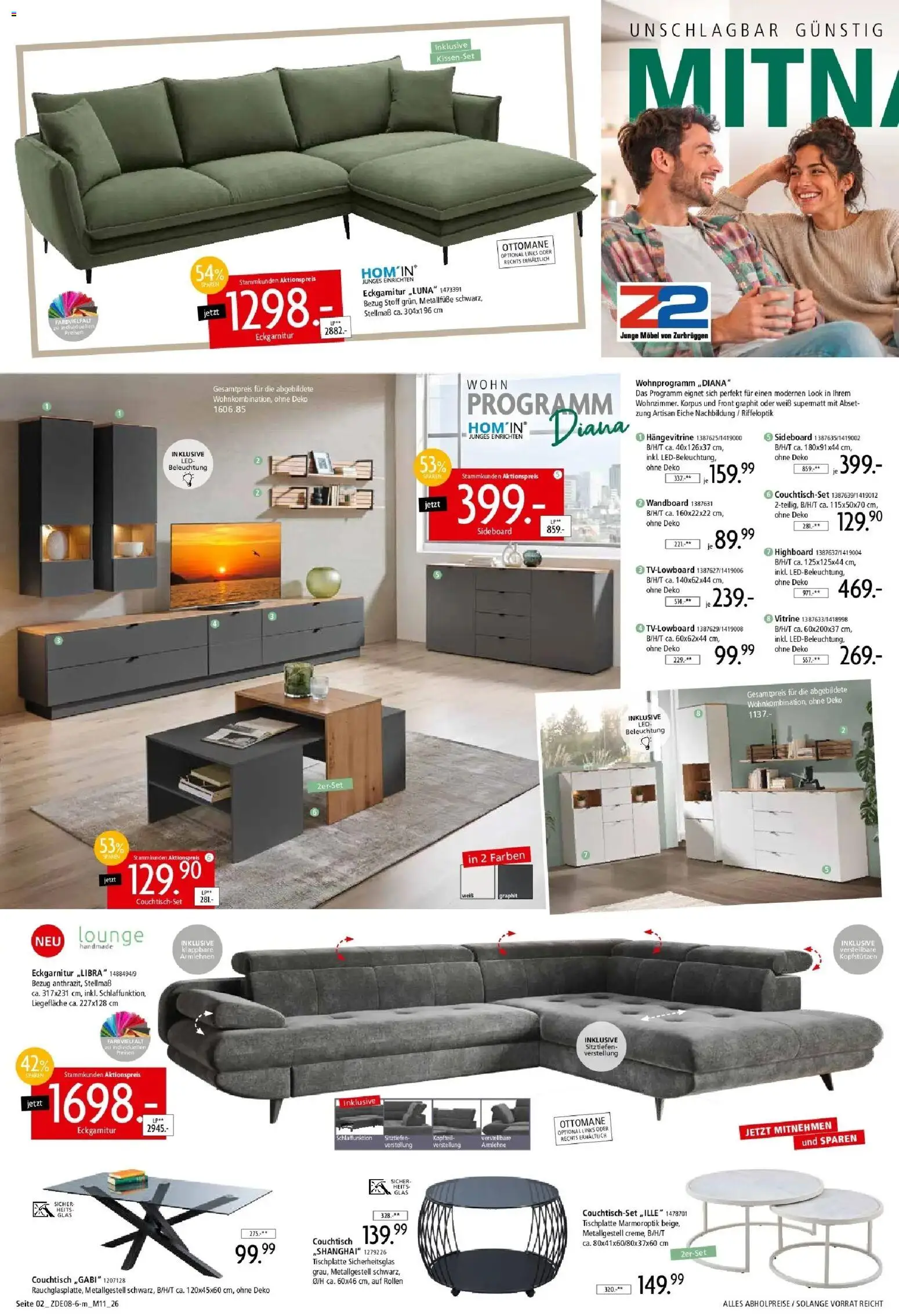 Zurbrüggen - Zurbrüggen: Mitnahme Möbel – gültig ab 29.08.2026 | Seite: 2 | Produkte: Sideboard, Wandboard, Kissen, Vitrine