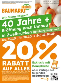 Globus Baumarkt Prospekt Zweibrücken ab 29.10.2026 gültig