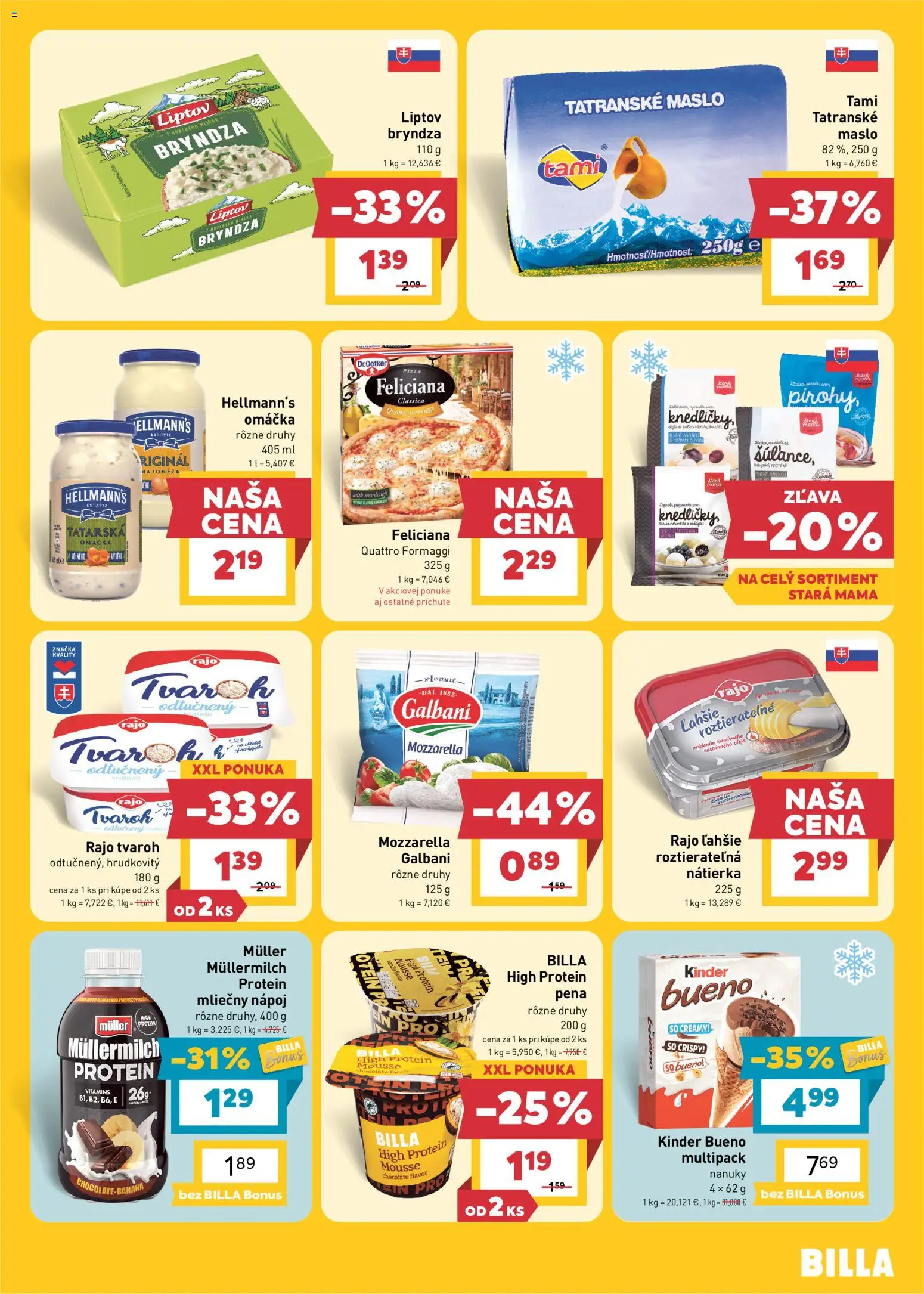 Nové Billa akcie – leták je platný od 23.09.2026 | Strana: 7 | Produkty: Mozzarella, Nátierka, Kinder, Omáčka