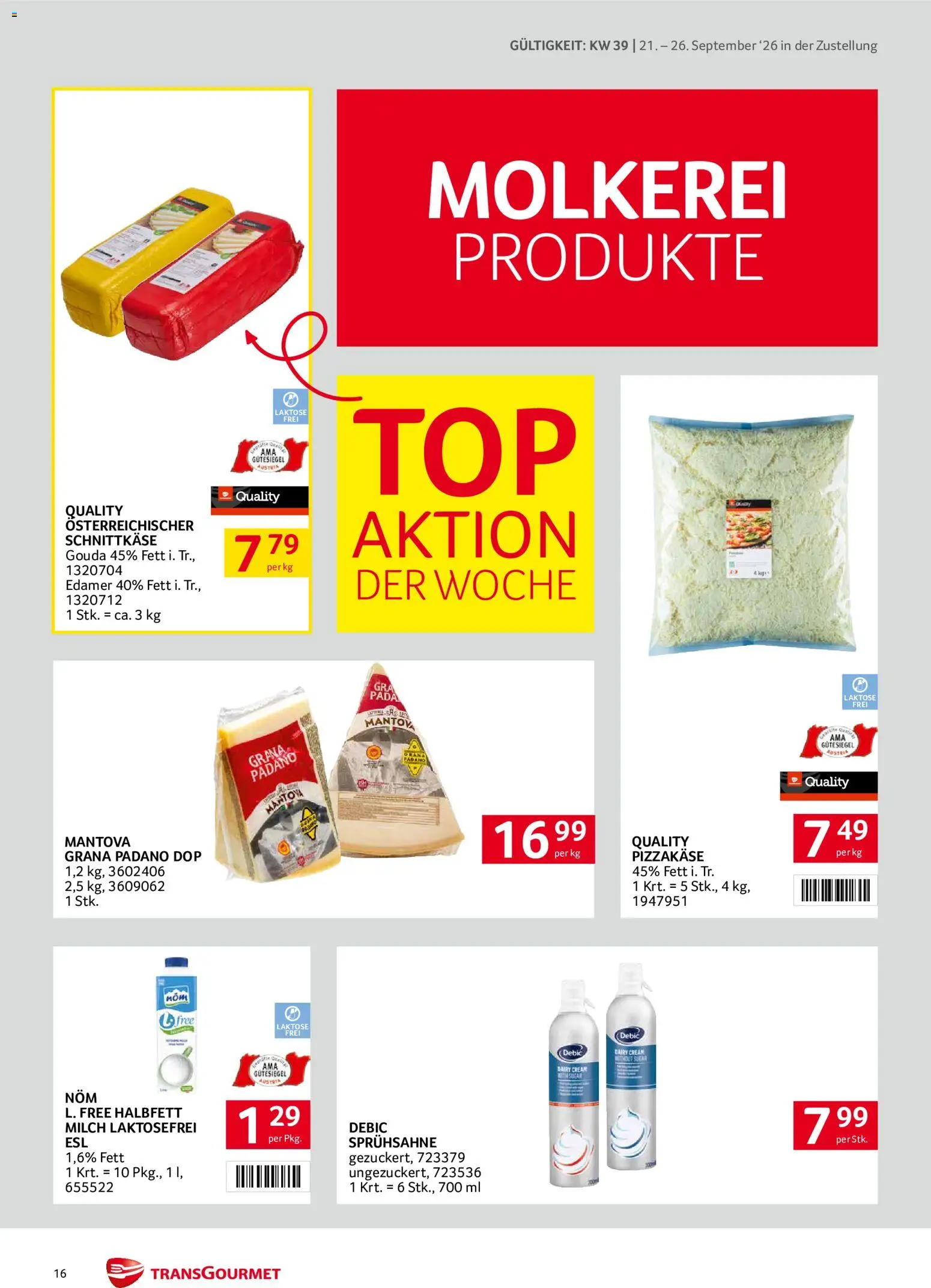 Transgourmet Zustellaktion gültig ab 20.09.2026 | Seite: 16 | Produkte: Milch