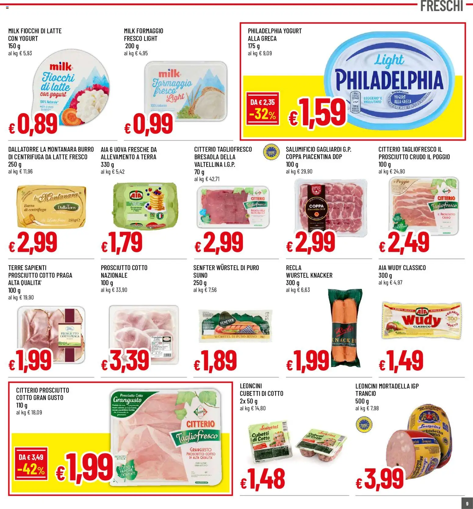 Volantino Famila del 10/08/2026 | Pagina: 9 | Prodotti: Formaggio Philadelphia, Latte, Formaggio, Burro