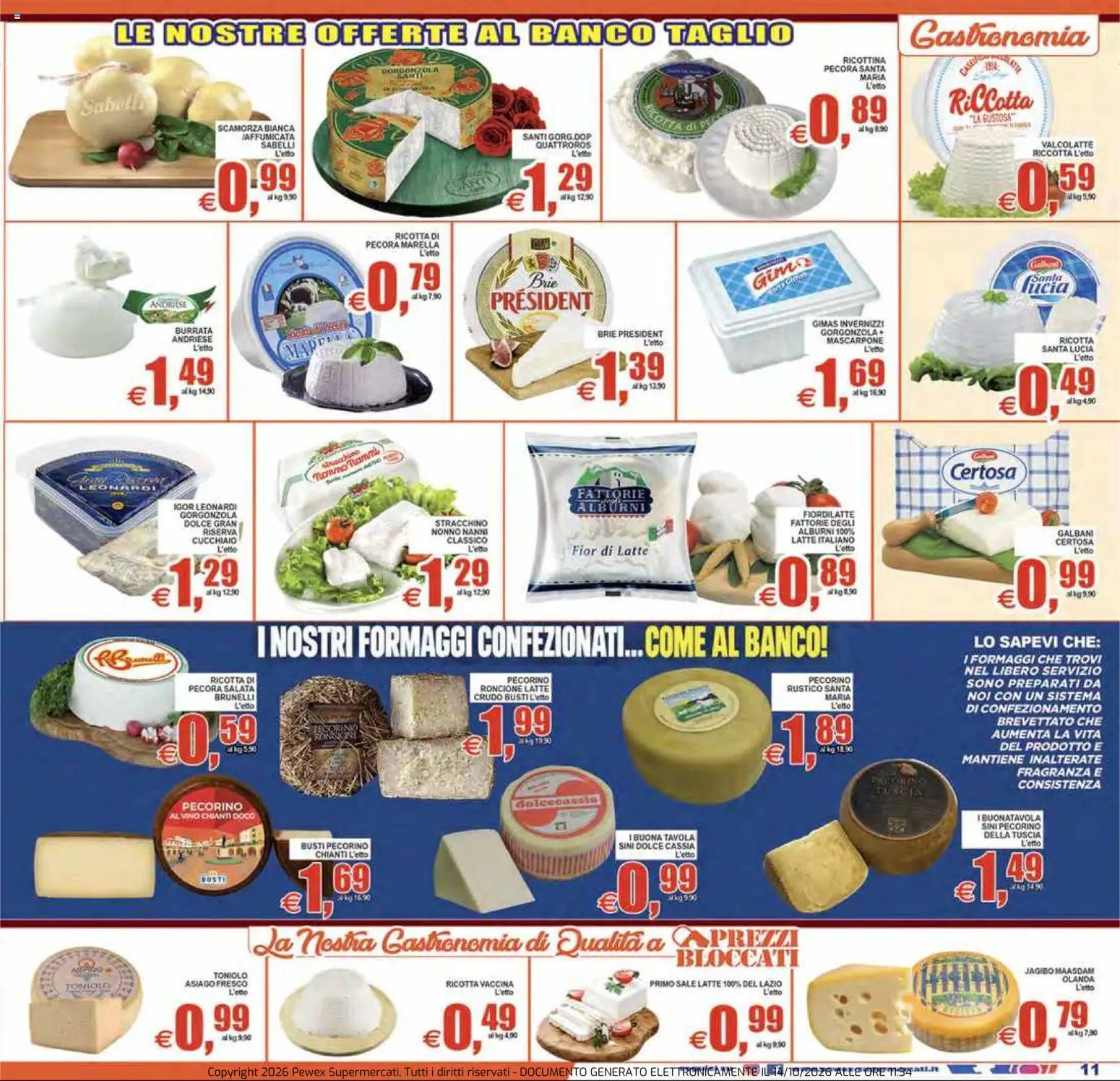Volantino Pewex del 14/10/2026 | Pagina: 11 | Prodotti: Latte, Stracchino, Ricotta di pecora, Pecorino