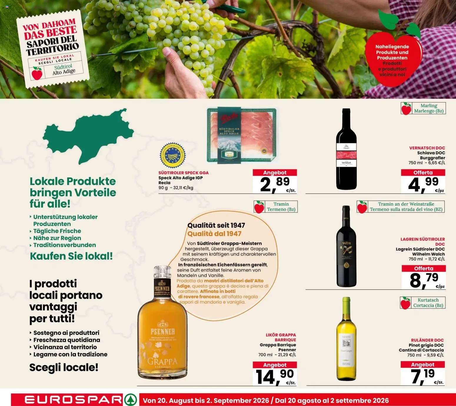 Volantino Eurospar del 17/08/2026 | Pagina: 10 | Prodotti: Speck, Mandorla, Vino, Grappa