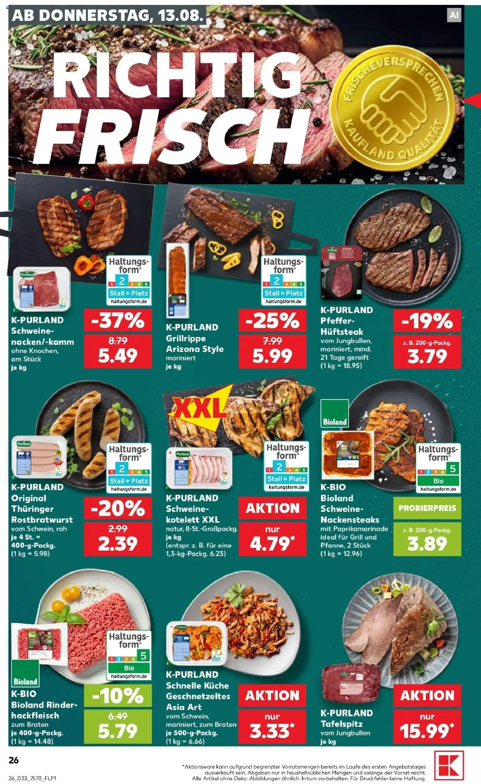 Prospekt Kaufland ab 13.08.2026 » Angebote Online zum Blättern | Seite: 26 | Produkte: Nackensteaks, Küche, Pfeffer, Hackfleisch