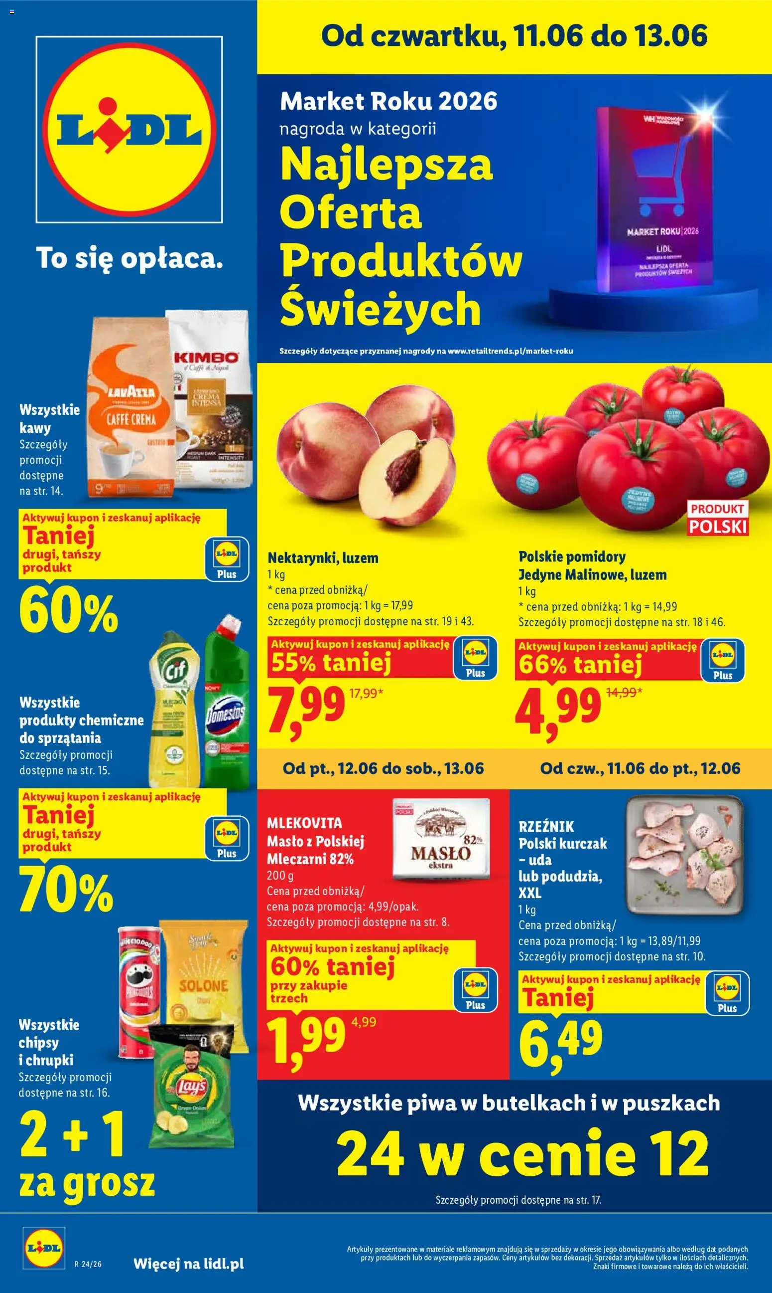 Lidl Polsko leták od 11.06.2026 | Strana: 1 | Produkty: Máslo, Crema, Caffè crema, Lay's