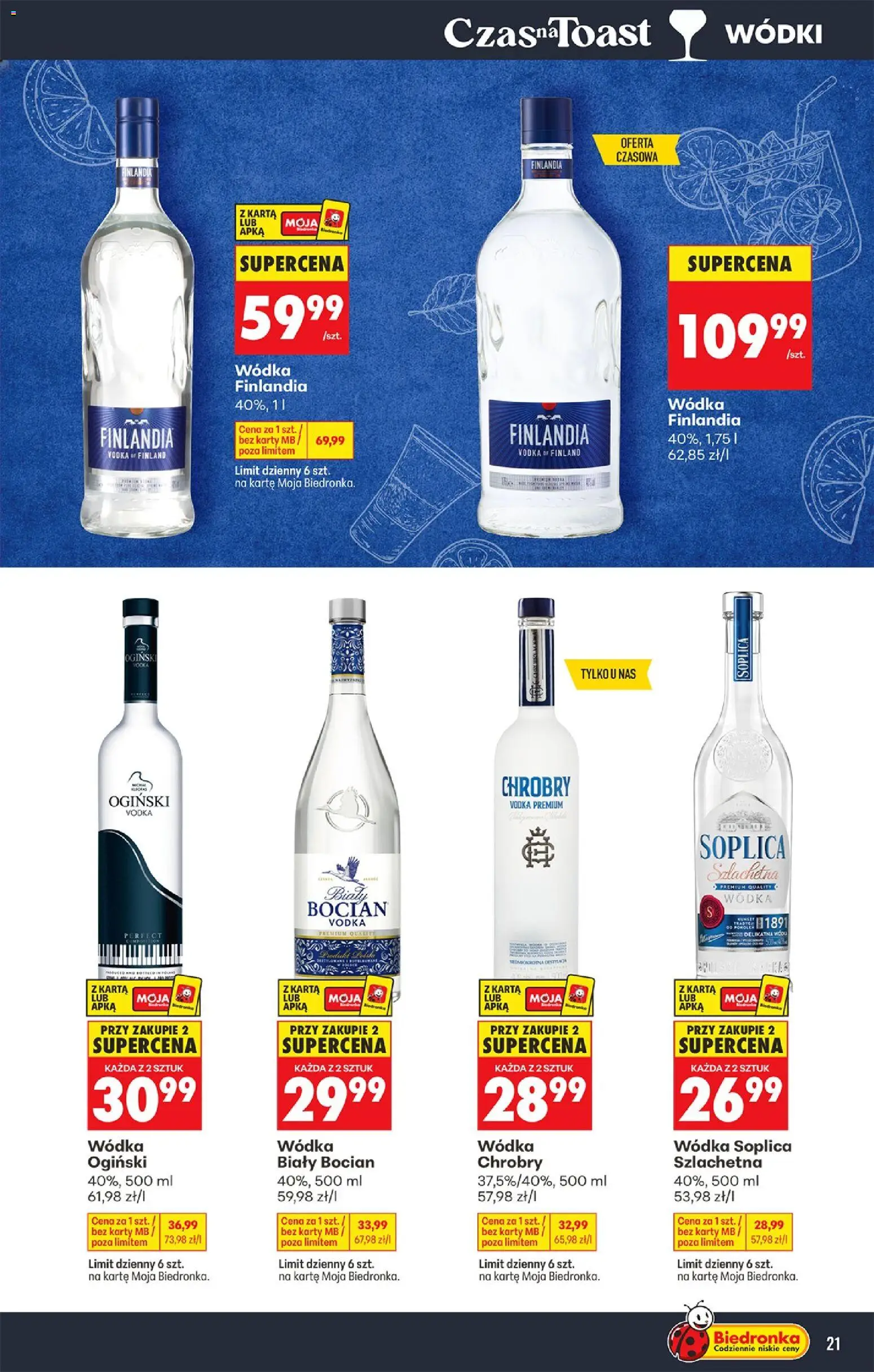 Biedronka gazetka - Czas na toast od 24.08.2026 | Strona: 23 | Produkty: Wódka finlandia, Finlandia wódka, Biały Bocian, Bocian wódka