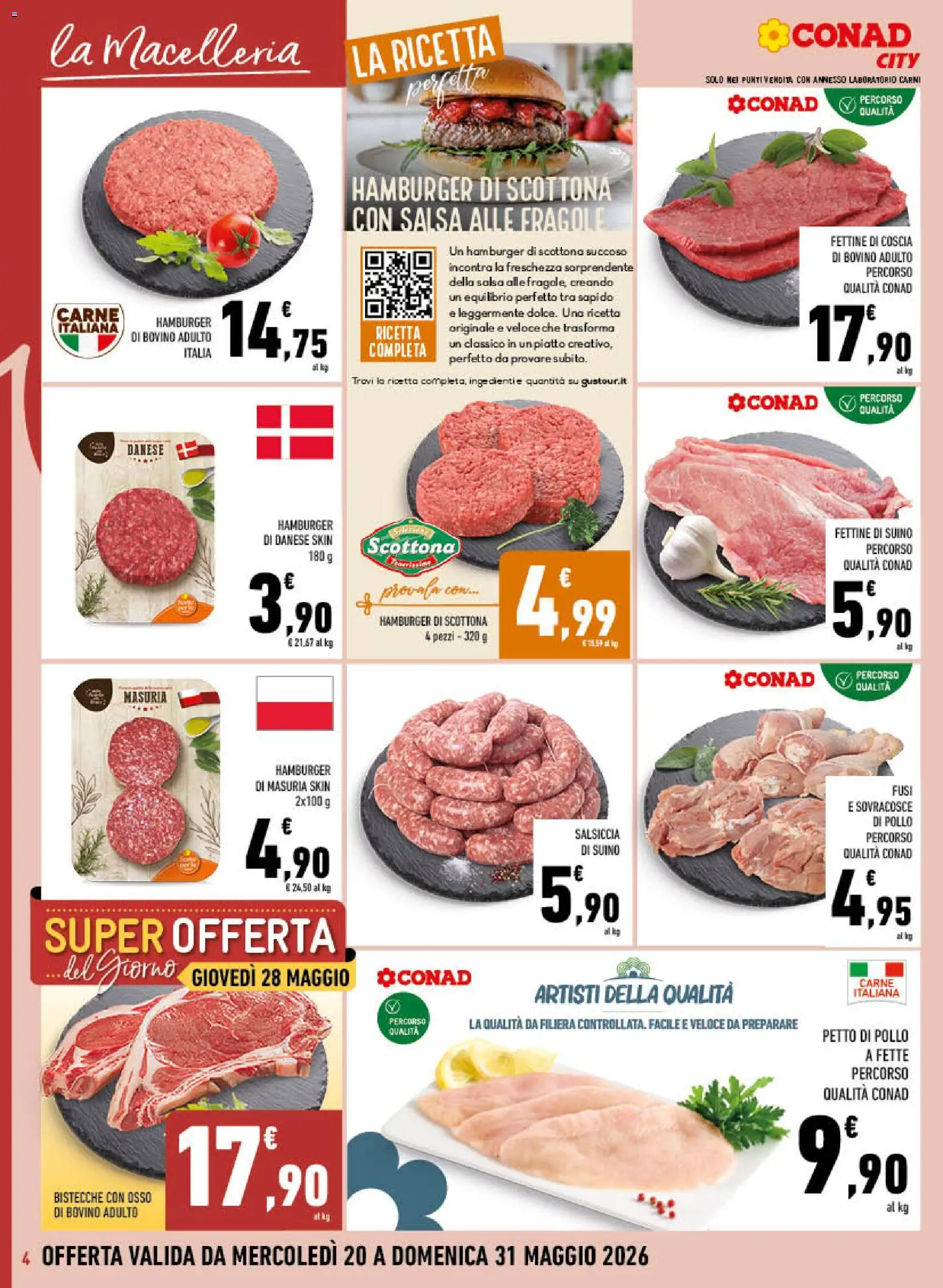 Volantino Conad del 20.05.2026 | Pagina: 4 | Prodotti: Pollo, Fragole, Salsa, Hamburger