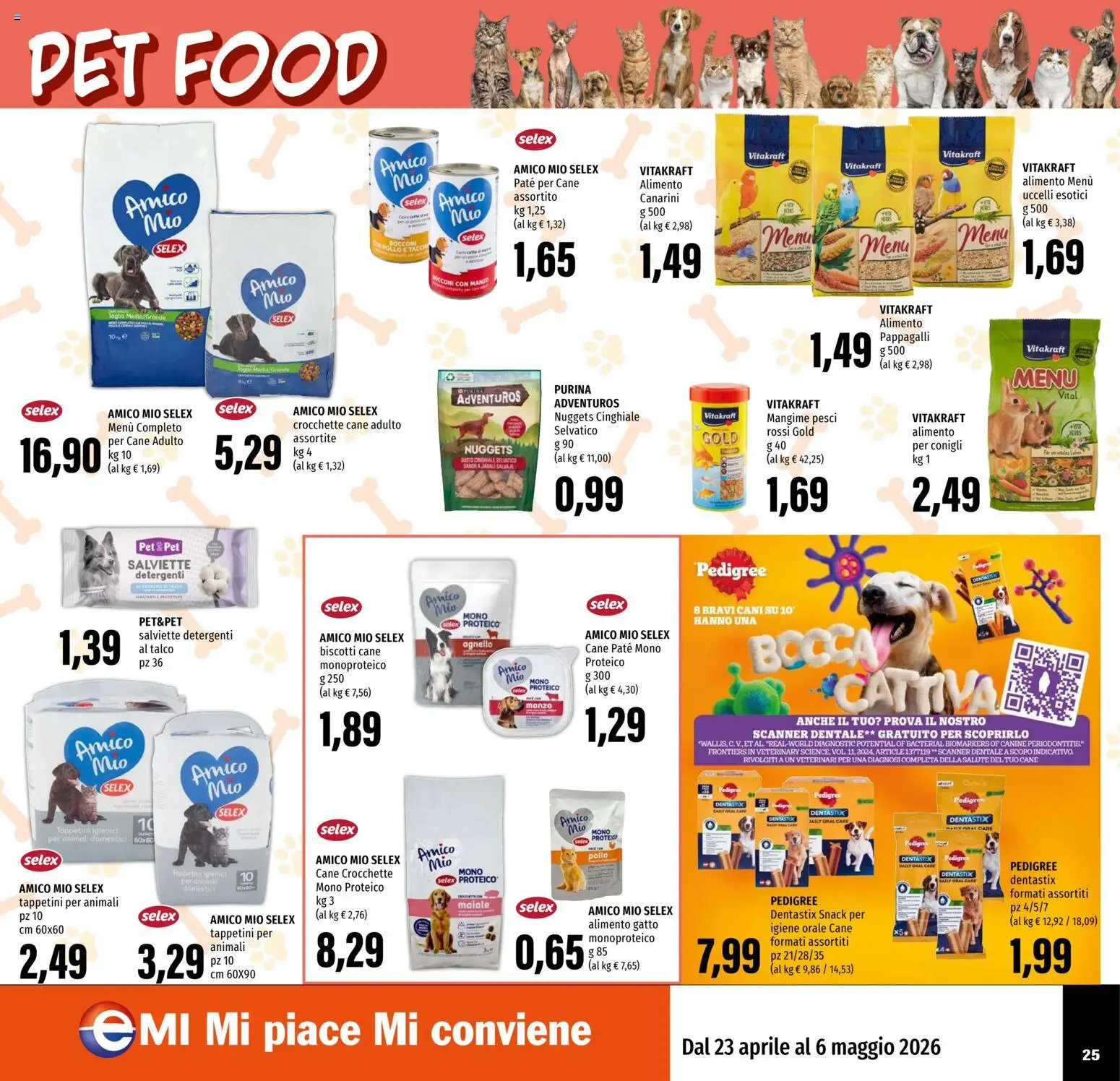 Volantino EMI del 23.04.2026 | Pagina: 25 | Prodotti: Maiale, Talco, Nuggets, Crocchette cane