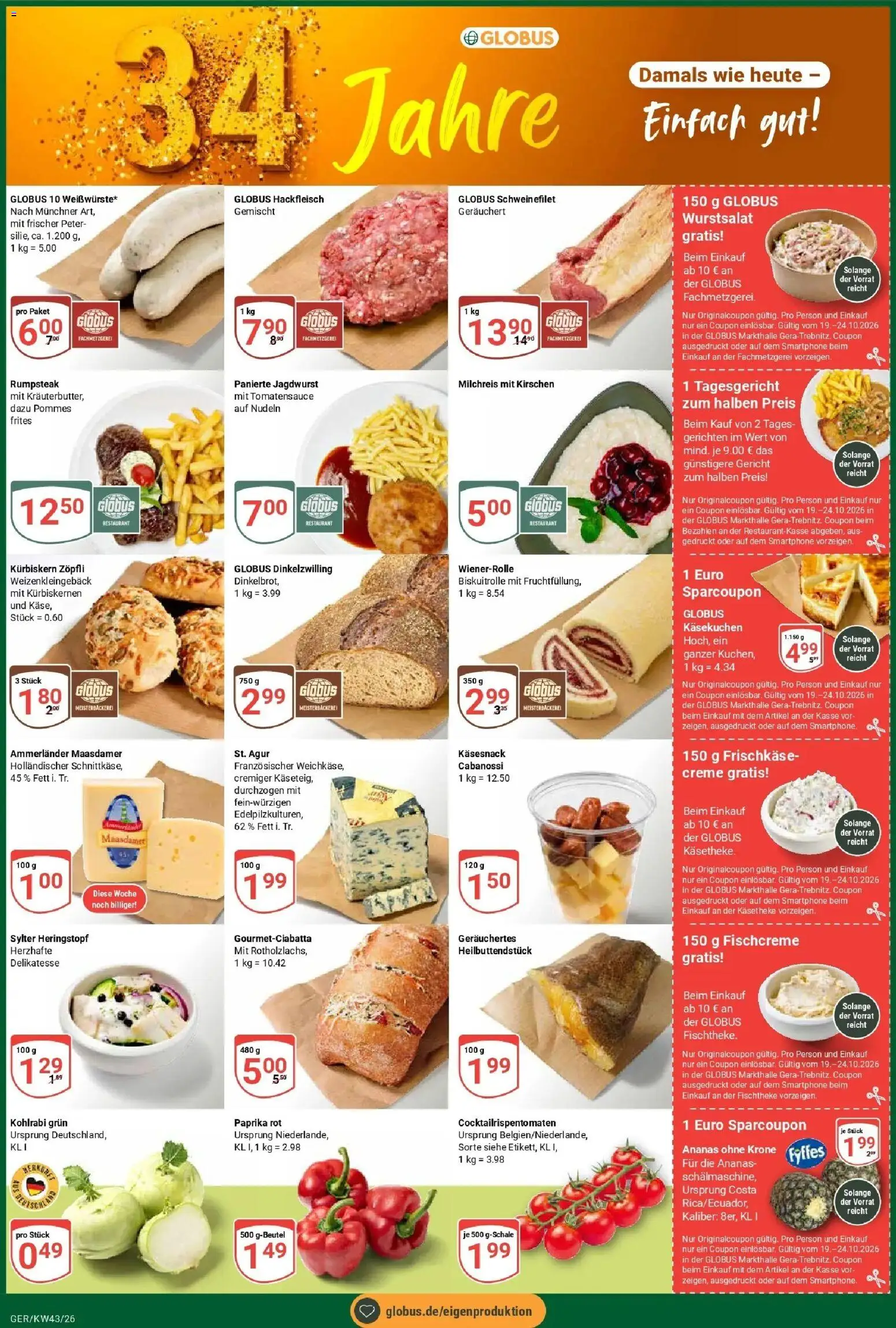 Globus Prospekt Gera (ab 19.10.2026) » Angebote online | Seite: 2 | Produkte: Rumpsteak, Schweinefilet, Paprika, Nudeln