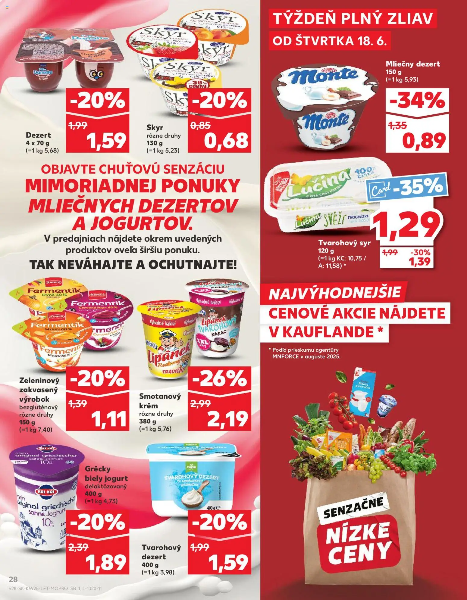 Nové Kaufland akcie – leták je platný od 18.06.2026 | Strana: 28 | Produkty: Syr, Jogurt, Biely jogurt, Kakao