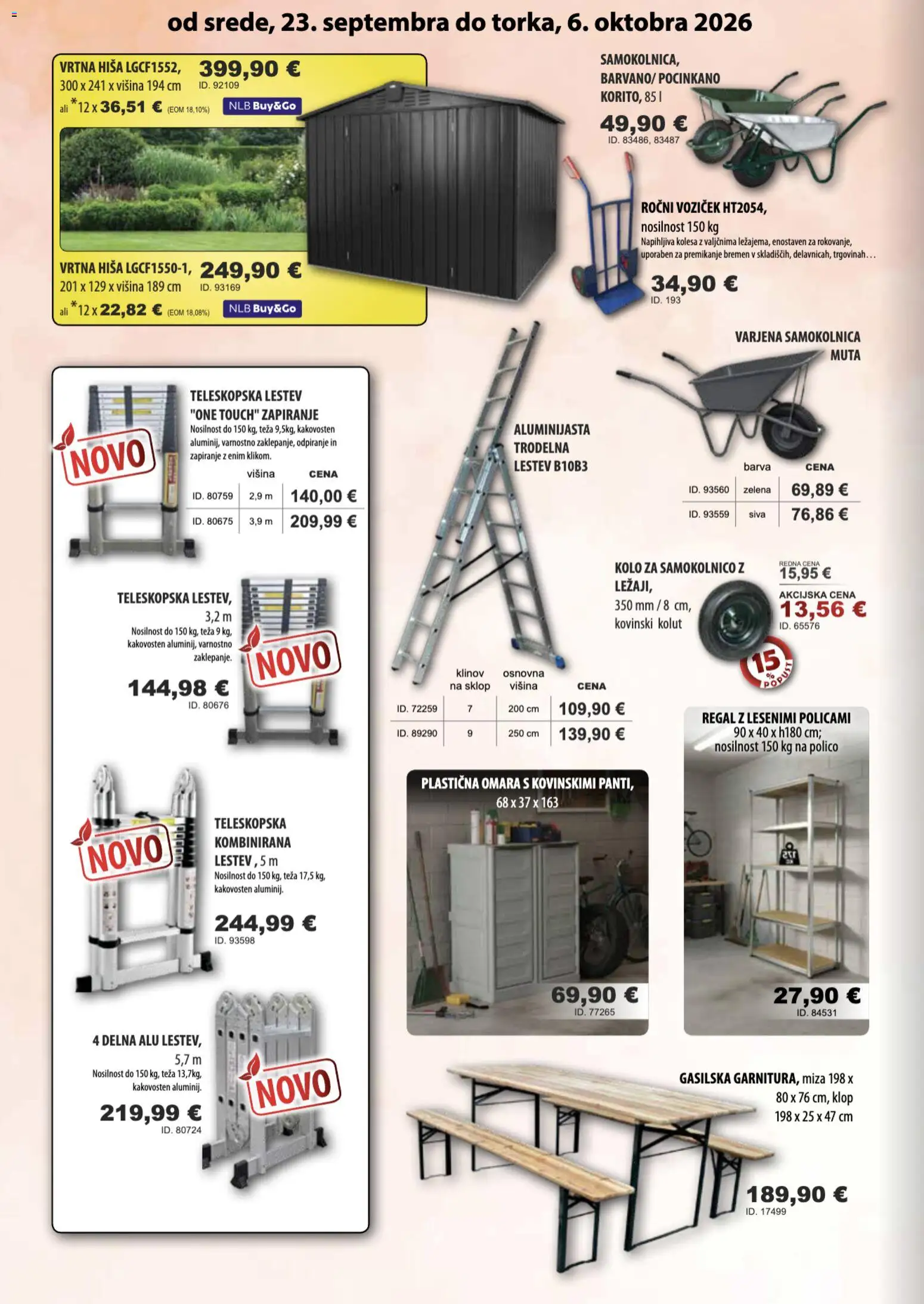 Novi Živex katalog ponudbe – veljaven od 23.09.2026 | Stran: 8 | Izdelki: Omara, Miza, Samokolnica, Zelena