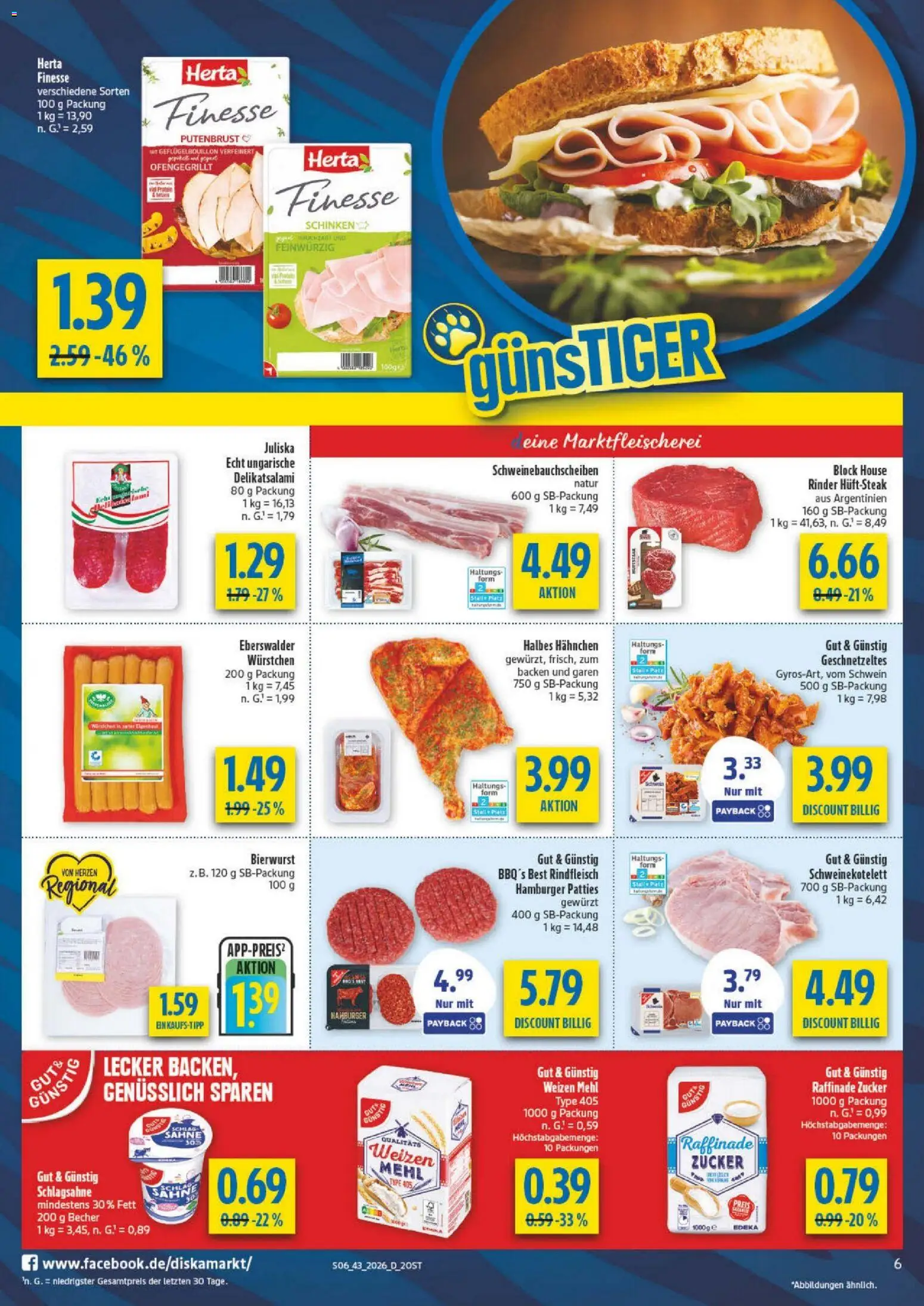 Diska Prospekt – gültig ab 19.10.2026 | Seite: 6 | Produkte: Putenbrust, Zucker, Rindfleisch, Sahne