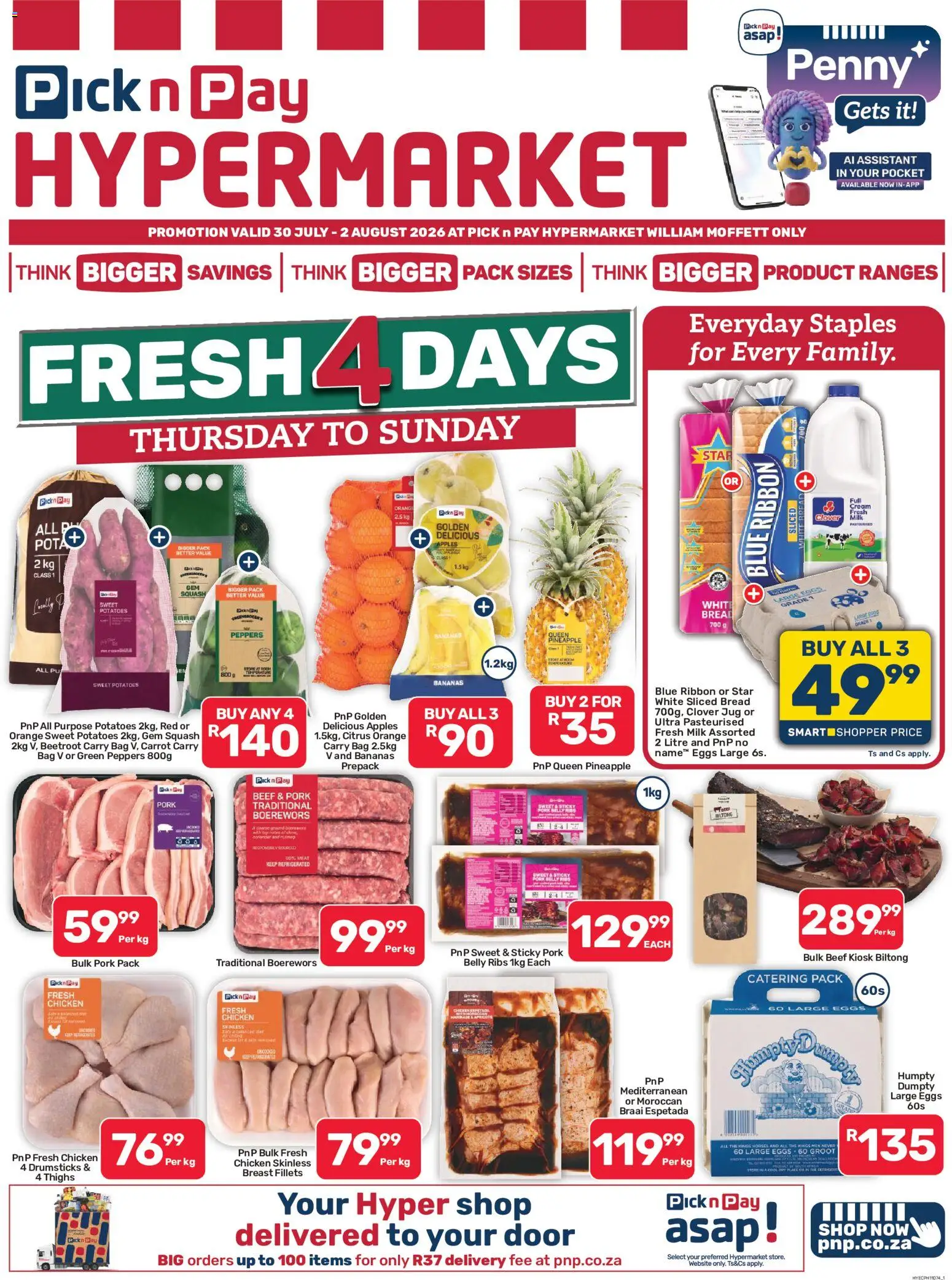 New Pick n Pay catalogue – valid from 30/07/2026 | Page: 1 | Products: Ribs, Eggs, Pork, Potatoes