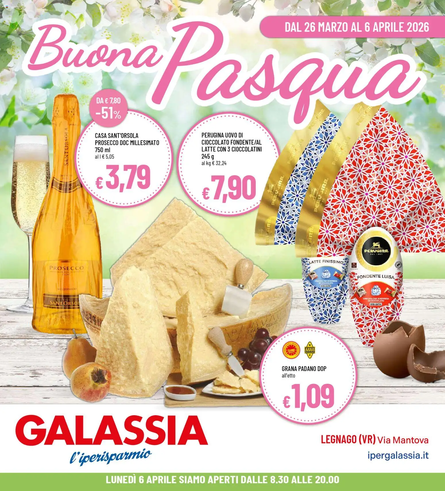 Volantino Galassia del 26.03.2026 | Pagina: 1 | Prodotti: Prosecco, Latte, Grana Padano, Cioccolatini