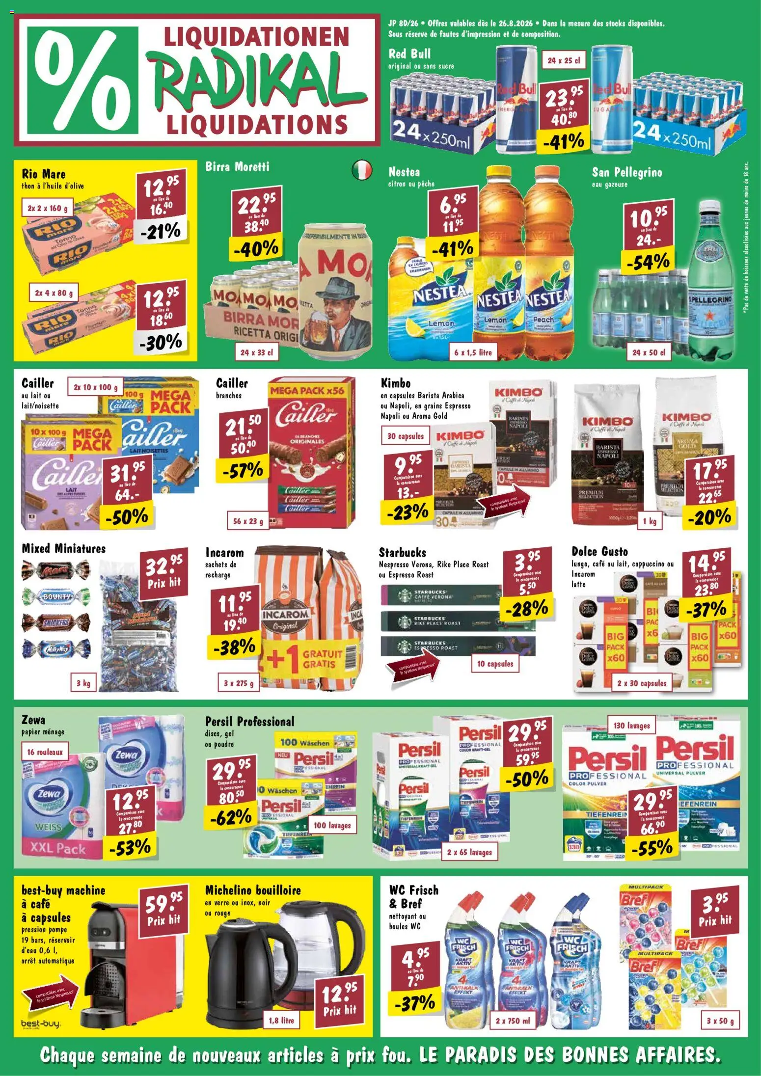 Radikal aktionen FR – gültig ab 26.08.2026 | Seite: 1 | Produkte: Pulver, Snickers, Rouge, Cappuccino