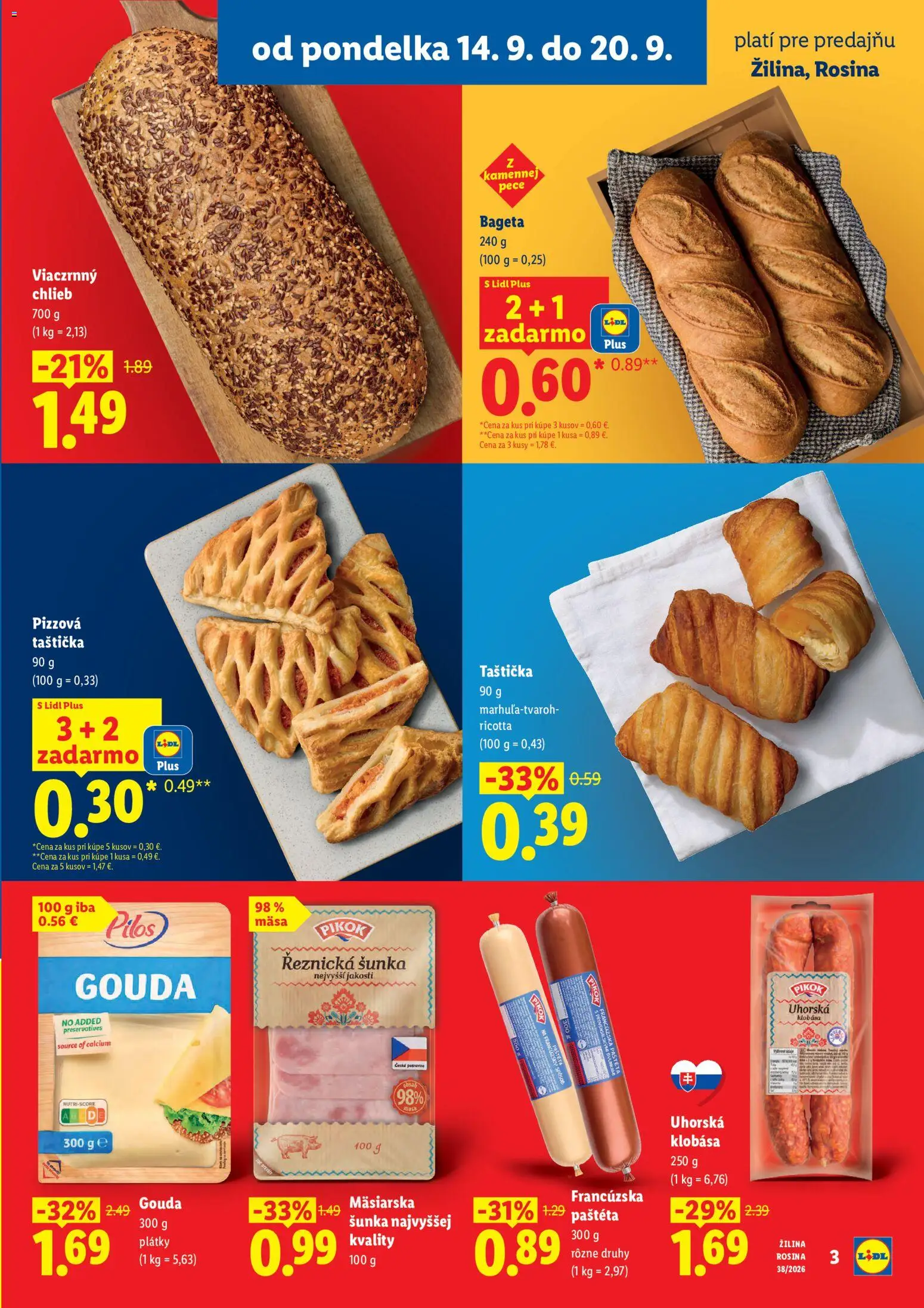Nové Lidl akcie – leták je platný od 14.09.2026 | Strana: 3 | Produkty: Chlieb, Klobása, Bageta, Paštéta