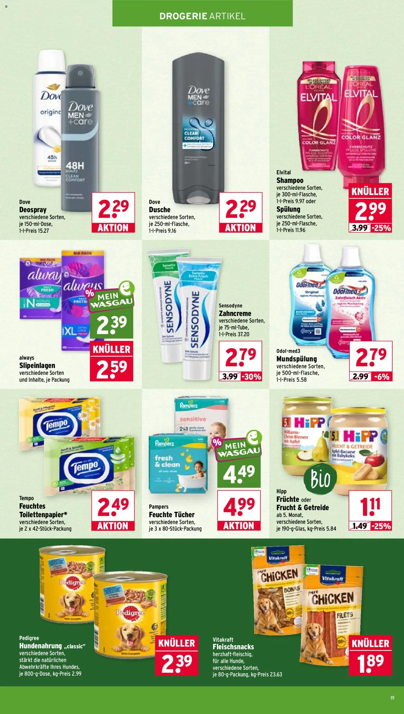 Wasgau Prospekt – gültig ab 20.07.2026 | Seite: 19 | Produkte: Pampers, Spülung, Deospray, Getreide