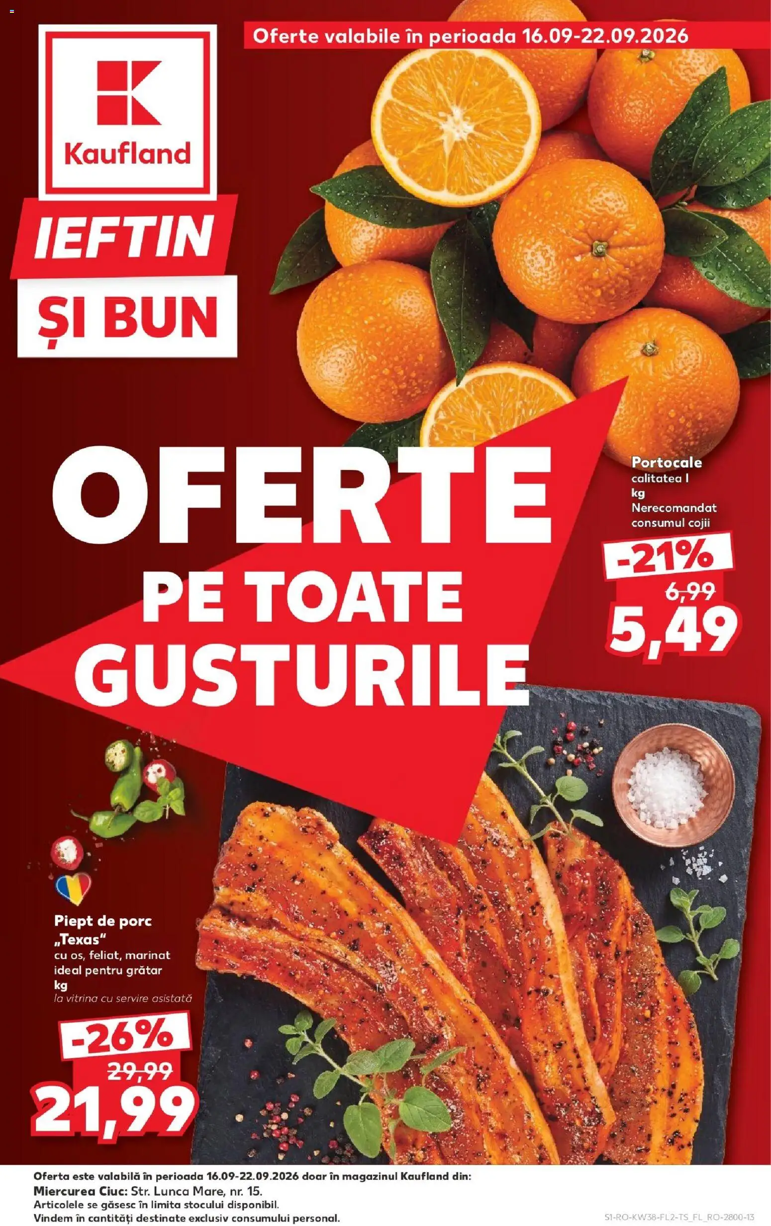 Noul catalog Kaufland – valabil de la 16.09.2026 | Pagină: 1 | Produse: Grătar, Vitrină, Piept de Porc, Portocale