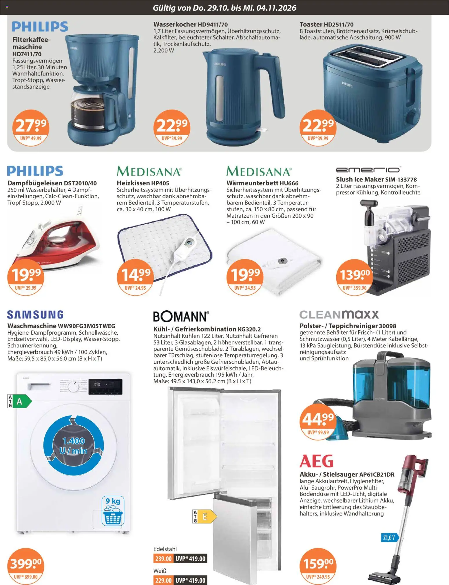 V-Markt Angebote – gültig ab 29.10.2026 | Seite: 18 | Produkte: Philips, Wasserkocher, Toaster, Samsung