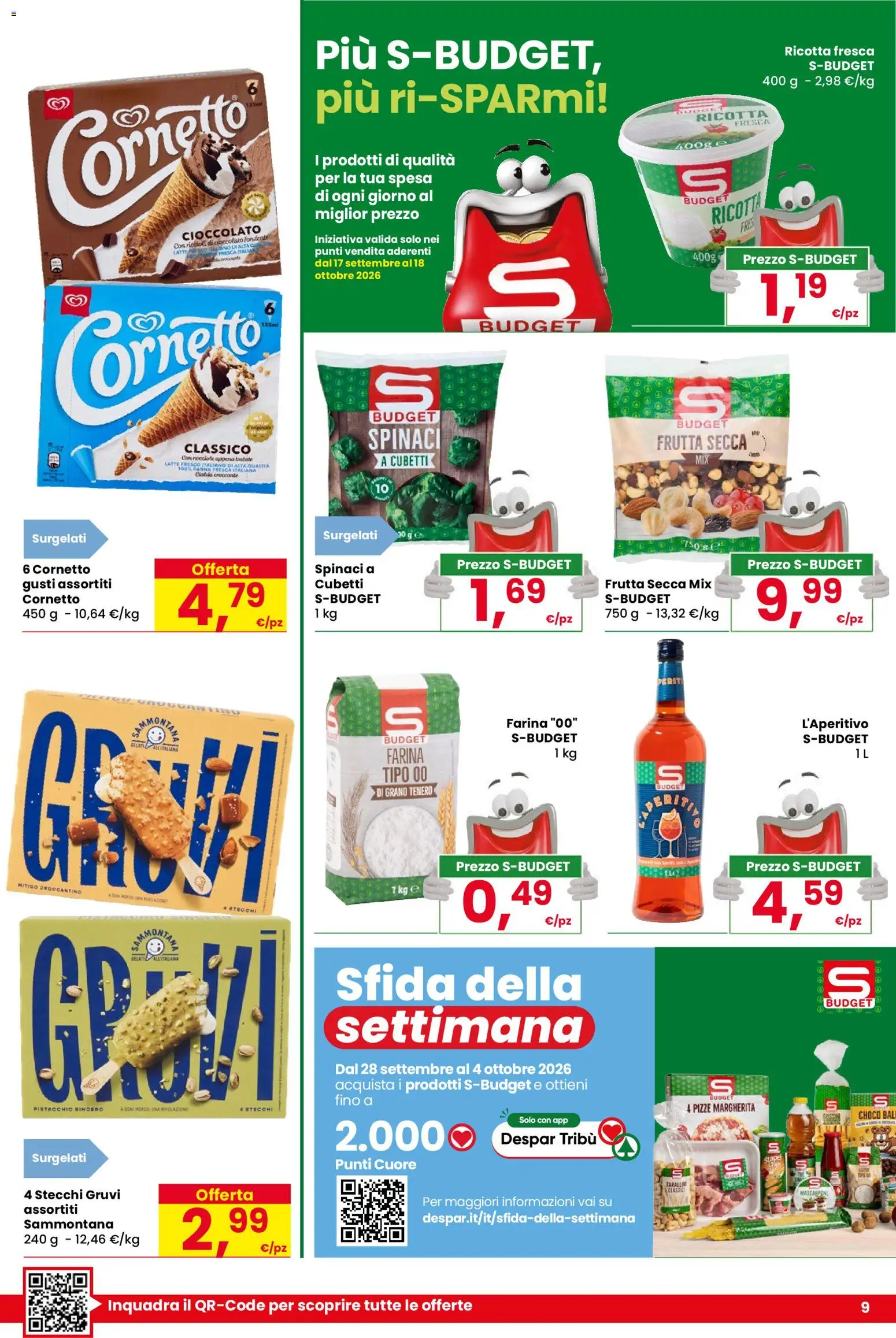 Volantino Despar del 17/09/2026 | Pagina: 9 | Prodotti: Panna, Nocciole, Spinaci, Mascarpone