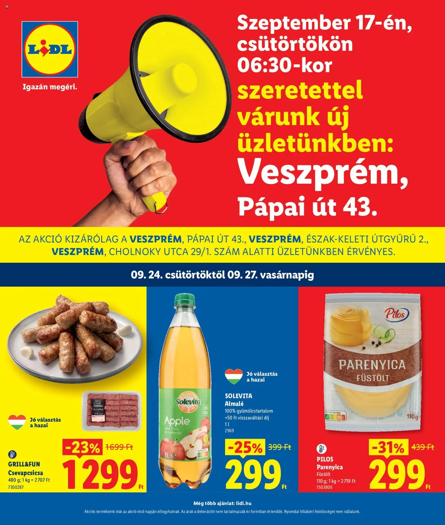 Lidl akciós ujság - amely érvényes a következő dátumtól: 2026.09.24. | Oldal: 1 | Termékek: Solevita, Grill, Parenyica, Almalé